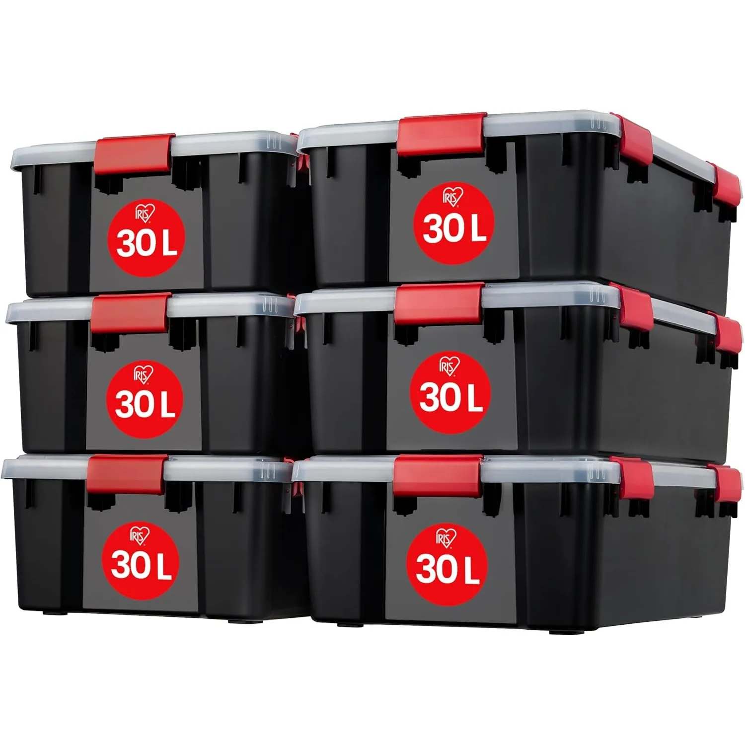 Iris Ohyama Luftdichte Kunststoff-Aufbewahrungsboxen mit Deckel, 30L, 6er-Set, Schwarz, Hermetischer wasserdichter Vers…