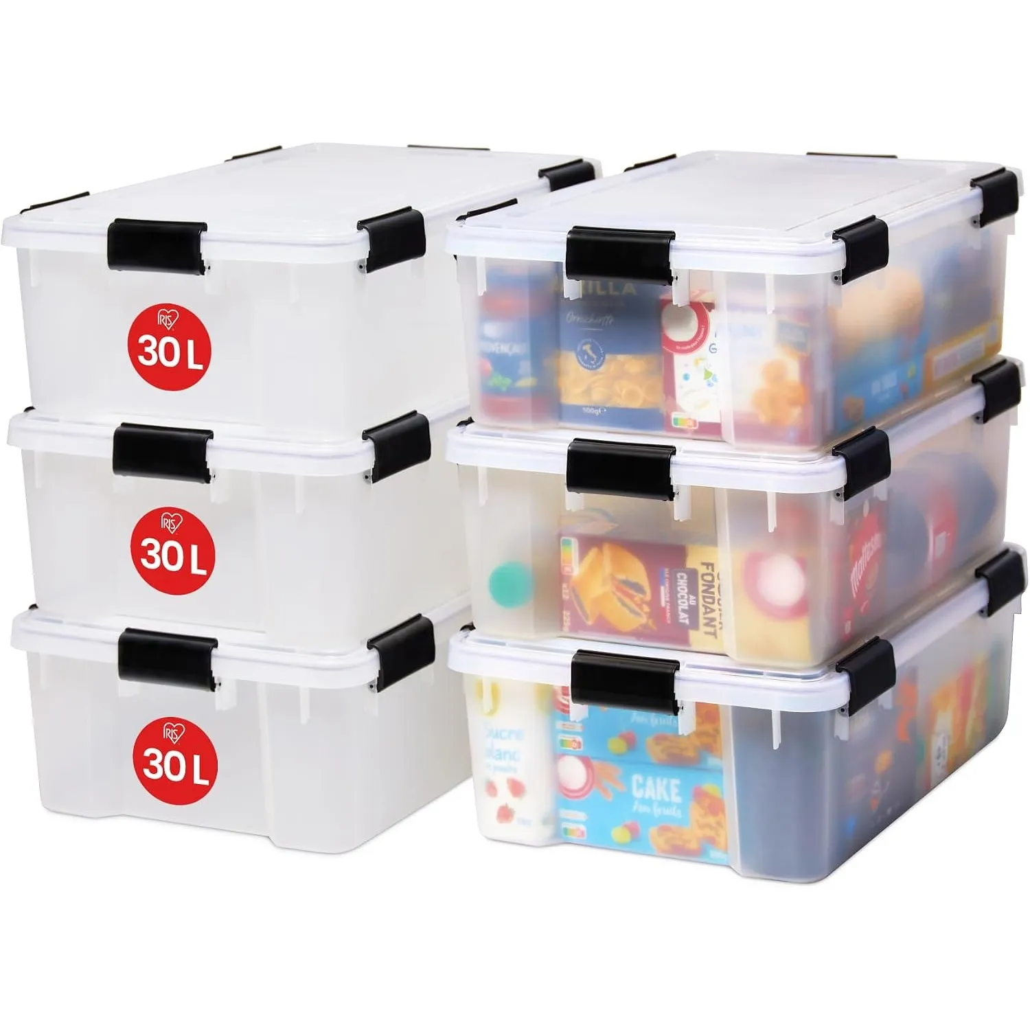 Iris Ohyama Luftdichte Kunststoff-Aufbewahrungsboxen mit Deckel, 30L, 6er-Set, Transparent, Hermetischer wasserdichter …