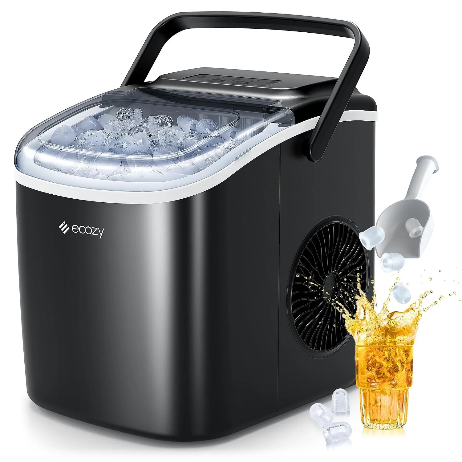 ecozy Eiswürfelmaschine Klein, 2 Eiswürfel Größen, 12 KG/24H | 9 Würfel in 6 Minuten Fertig, Selbstreinigende Ice Maker…