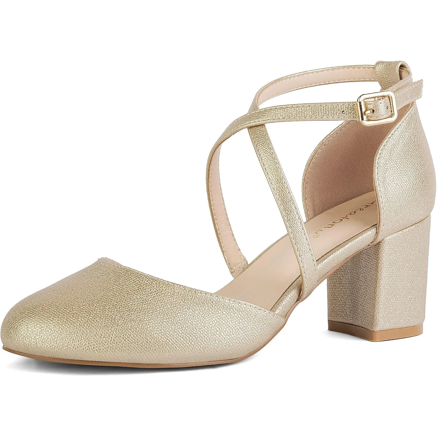 Greatonu Damen Pumps Riemchenpumps Spangenpumps Sandale mit Kreuz Knöchelriemen Blockabsatz Geschlossener Spitze Glitze…