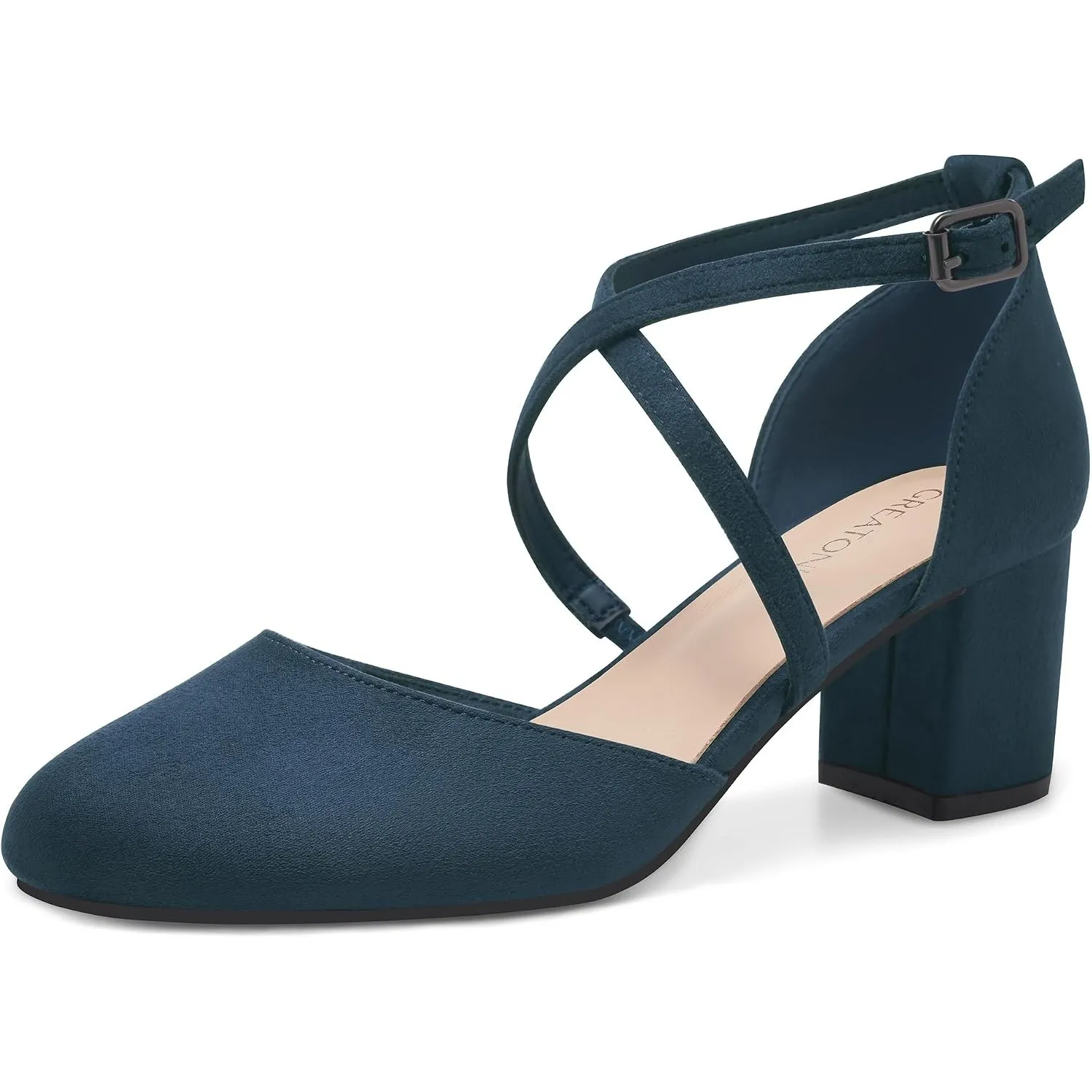 Greatonu Damen Pumps Riemchenpumps Spangenpumps Sandale mit Kreuz Knöchelriemen Blockabsatz Geschlossener Spitze Glitze…