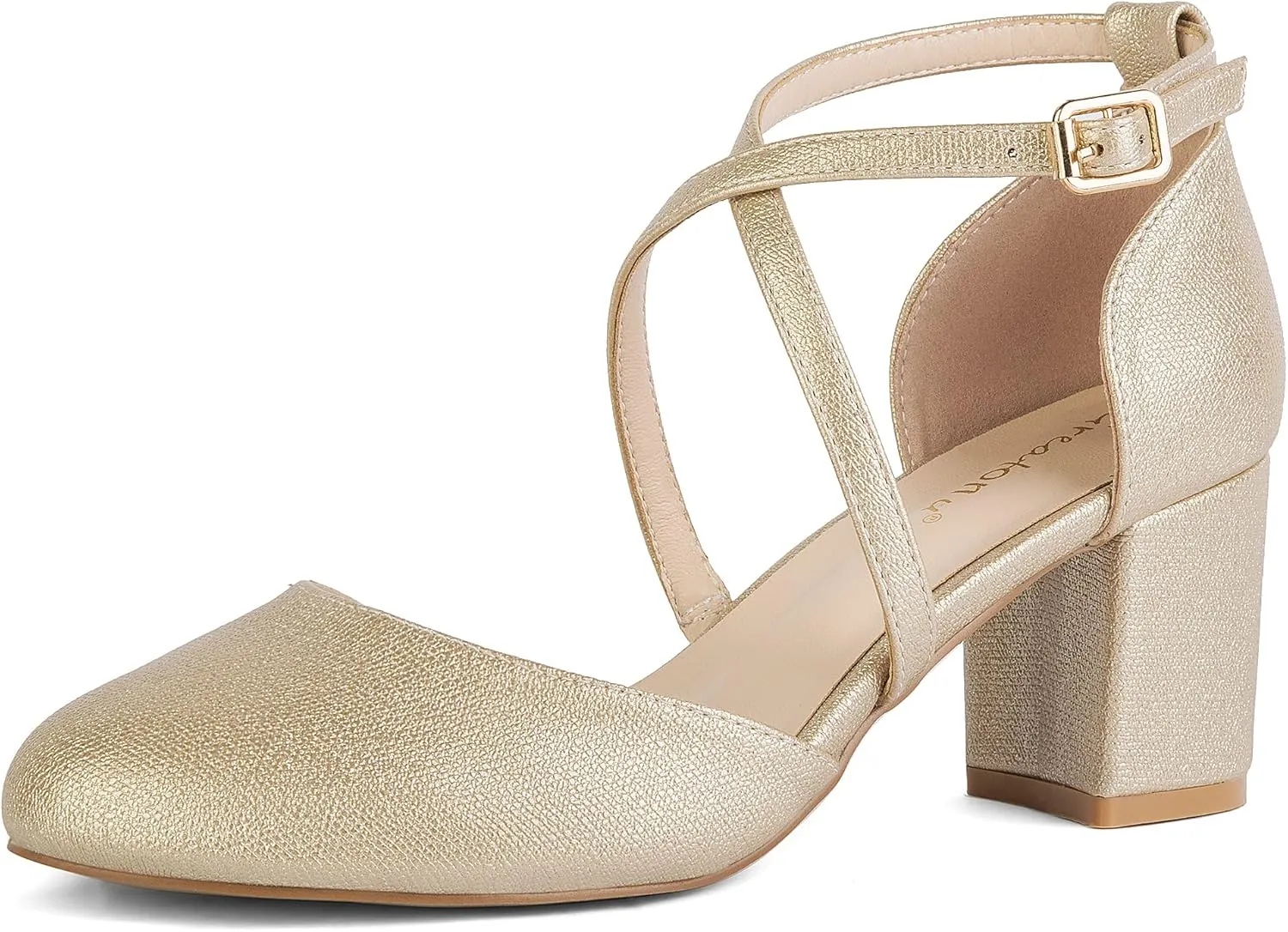 Greatonu Damen Pumps Riemchenpumps Spangenpumps Sandale mit Kreuz Knöchelriemen Blockabsatz Geschlossener Spitze Glitze…