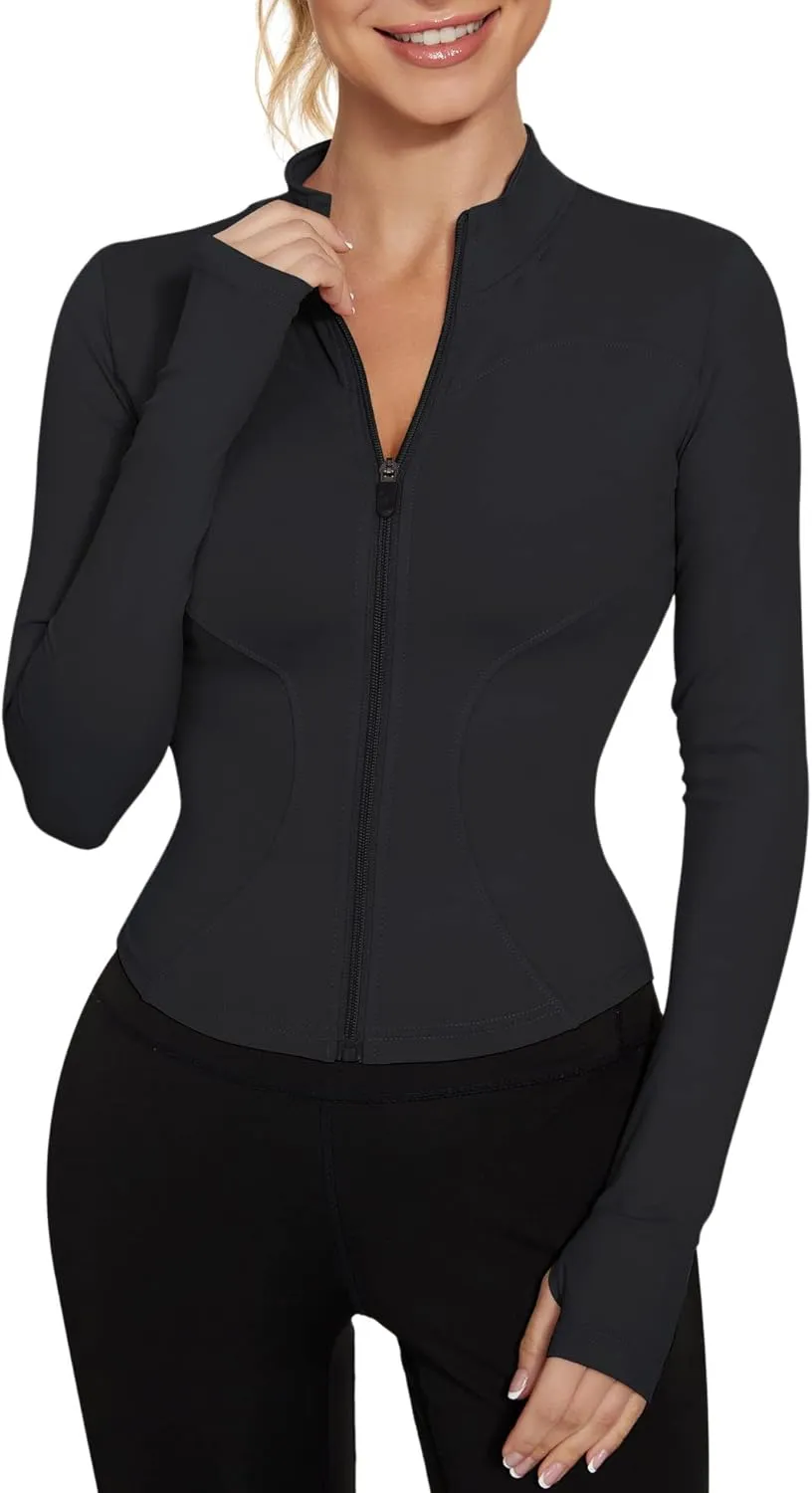 IECCP Women's Gym Top Sports Top Yoga Long Sleeve Crop Sports Shirt Lightweight Fitness with Half Zip and Thumb Hole
