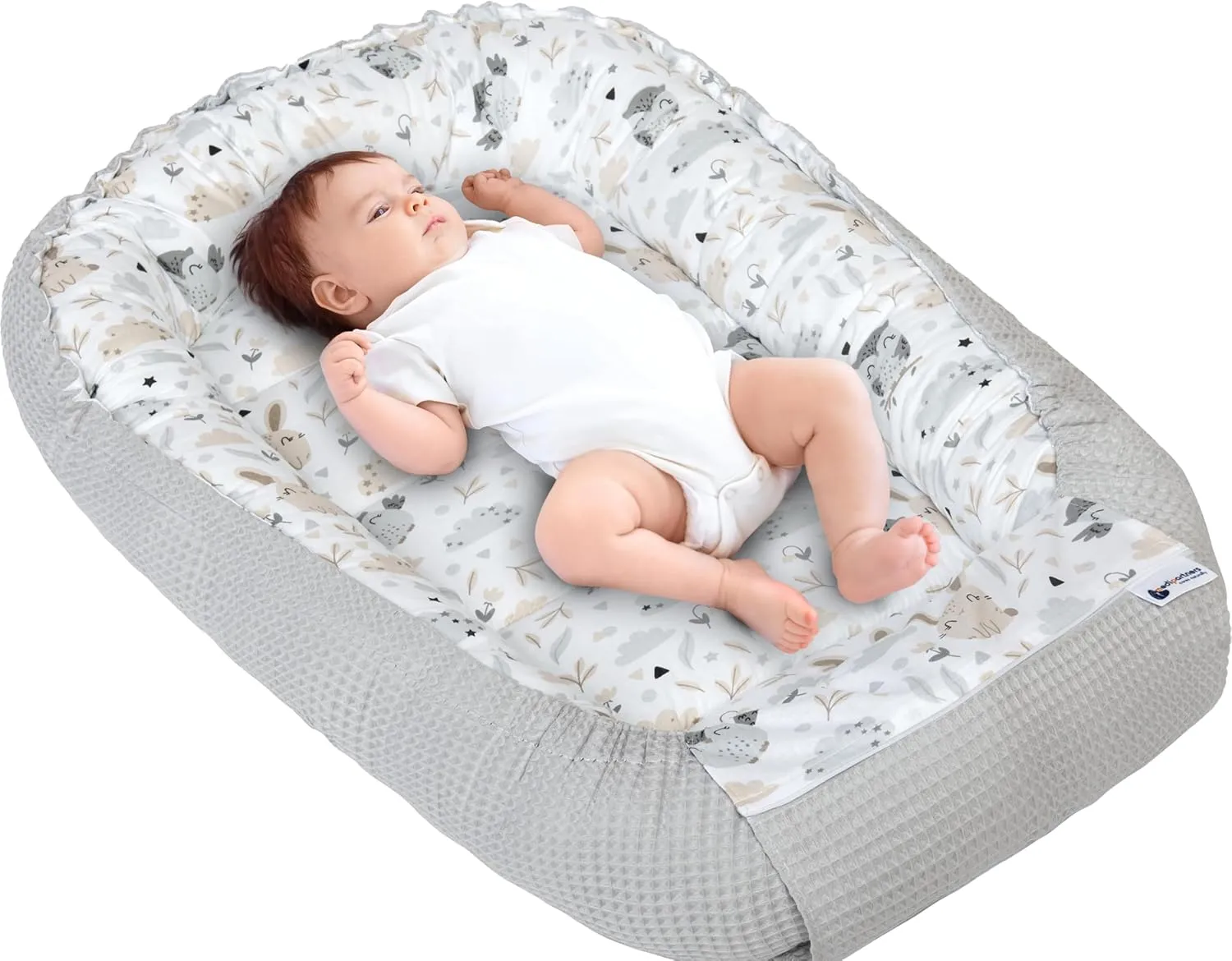 Medi Partners Babynest Nestchen für Neugeborene - 100x60x15 Babynestchen Baby zweiseitg Nest Bett 100% Baumwolle Waffel…