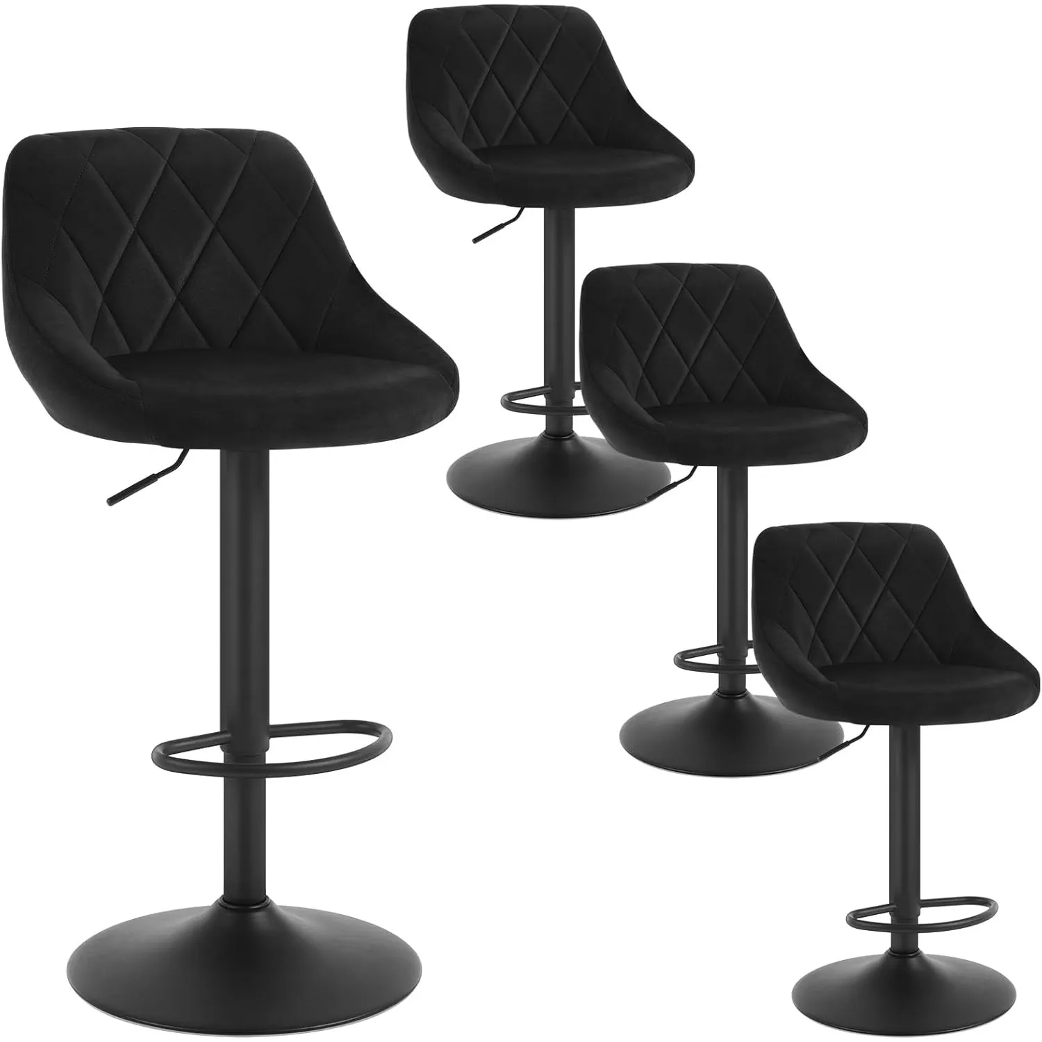 WOLTU Barhocker 4er Set, Barstuhl Höhenverstellbar, Samtsitz, Schwarz