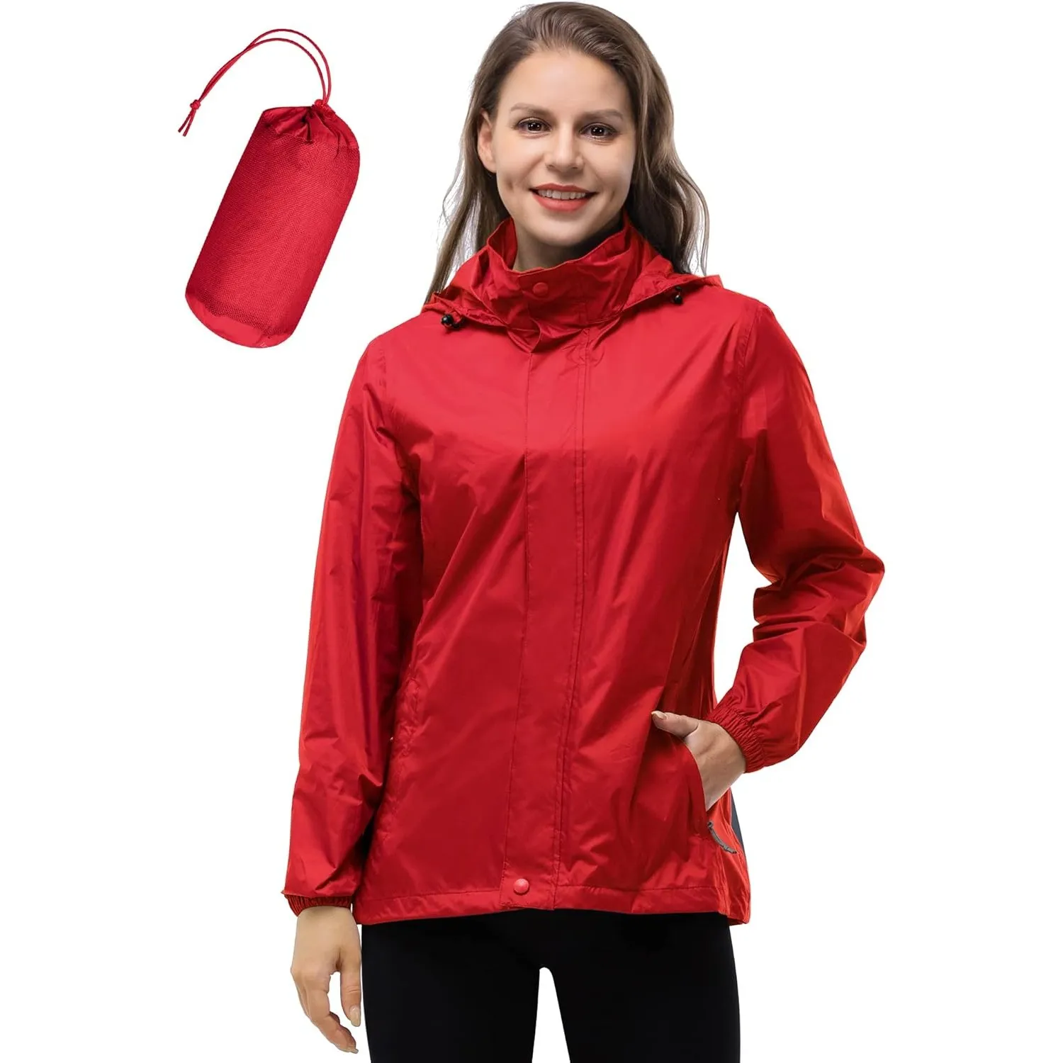 33,000ft Damen Wasserdichte Faltbar Regenjacke mit Kapuze, Leicht Atmungsaktive Windbreaker Jacke, Fahrradjacke für Fra…
