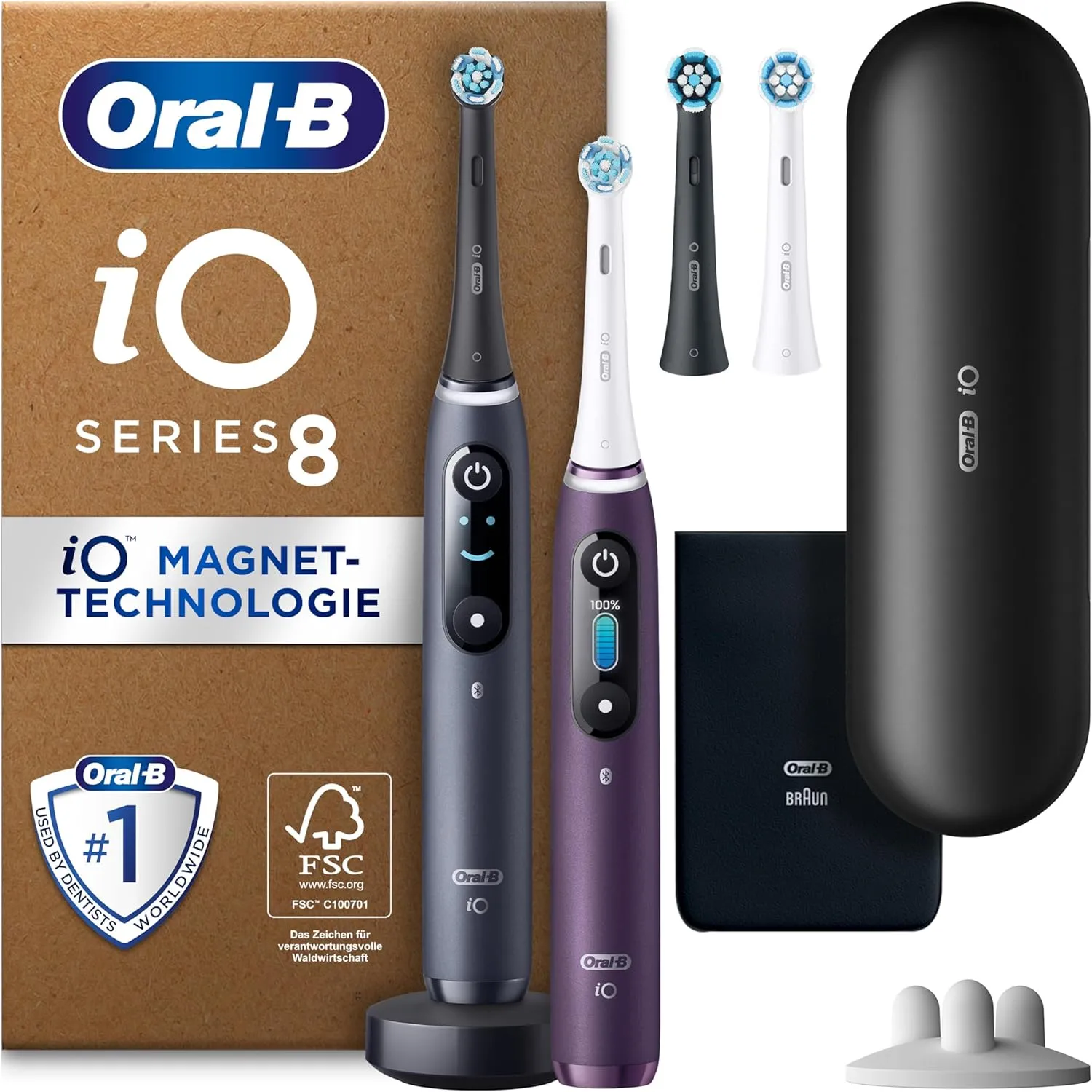 Oral-B iO Series 8 Plus Edition Doppelpack Elektrische Zahnbürste/Electric Toothbrush, PLUS 4 Aufsteckbürsten, 6 Modi f…