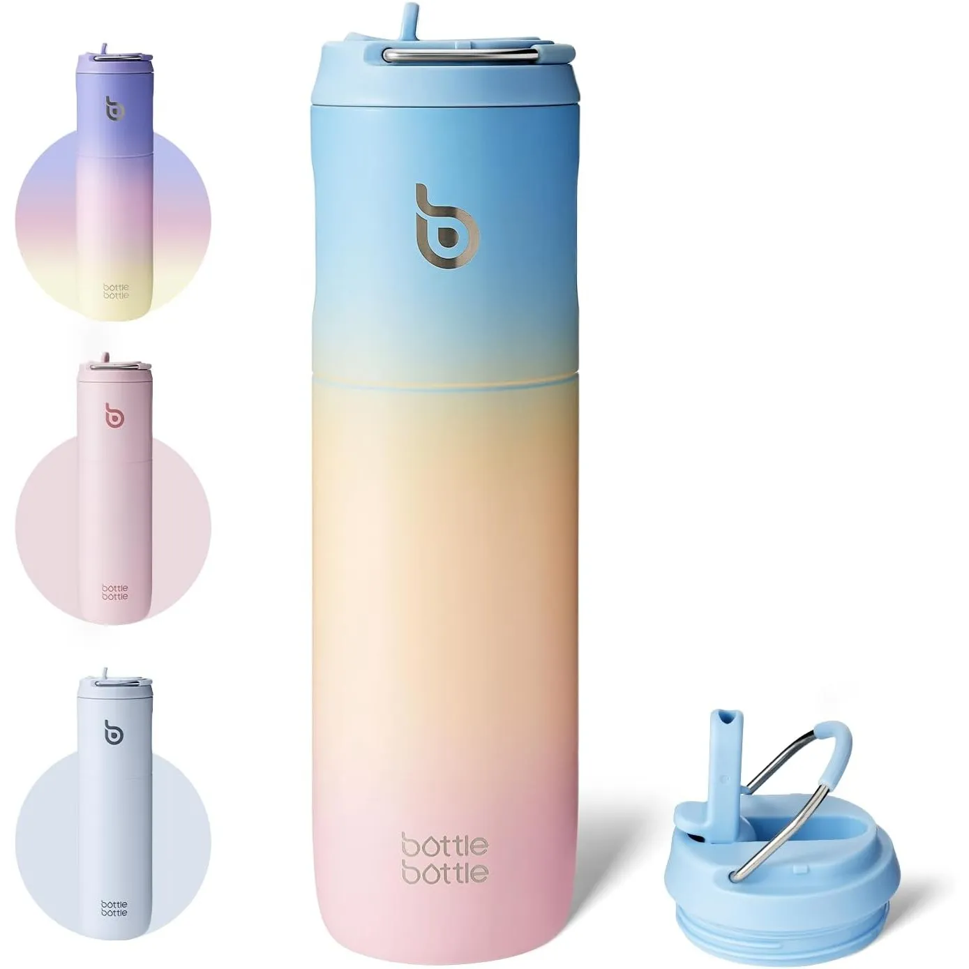 BOTTLE BOTTLE Isolierte Edelstahl Trinkflasche 750 ml mit Strohhalm, Deckel & Griff – Auslaufsicher, BPA-frei, Doppelwa…