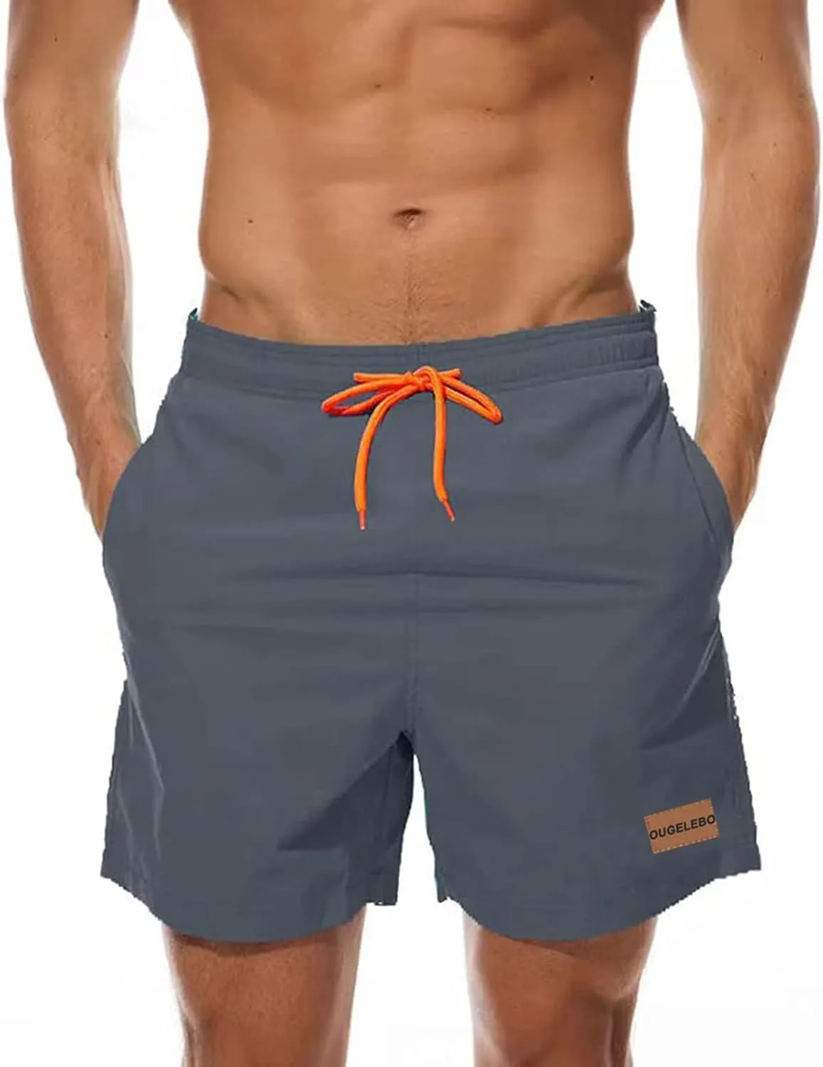 Ougelebo Men's Swimming Trunks with Zip Pocket, Quick-Drying