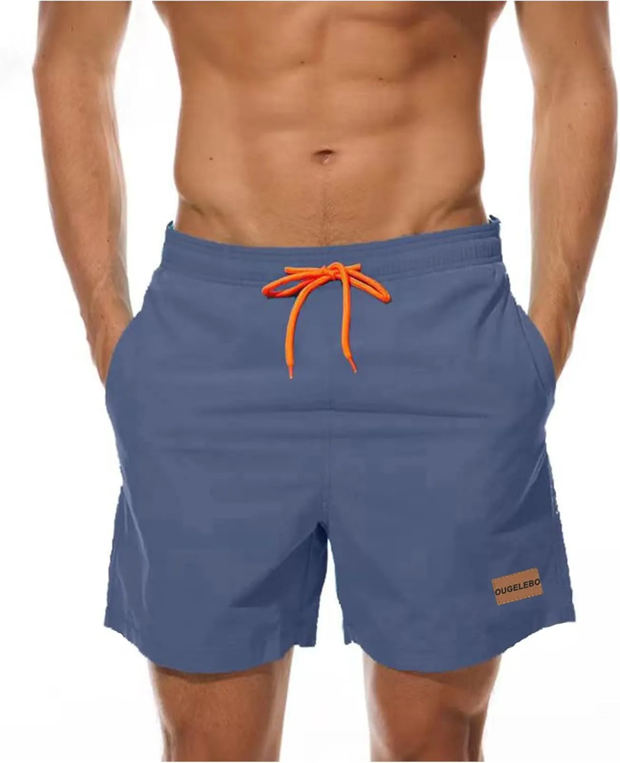 Ougelebo Men's Swimming Trunks with Zip Pocket, Quick-Drying