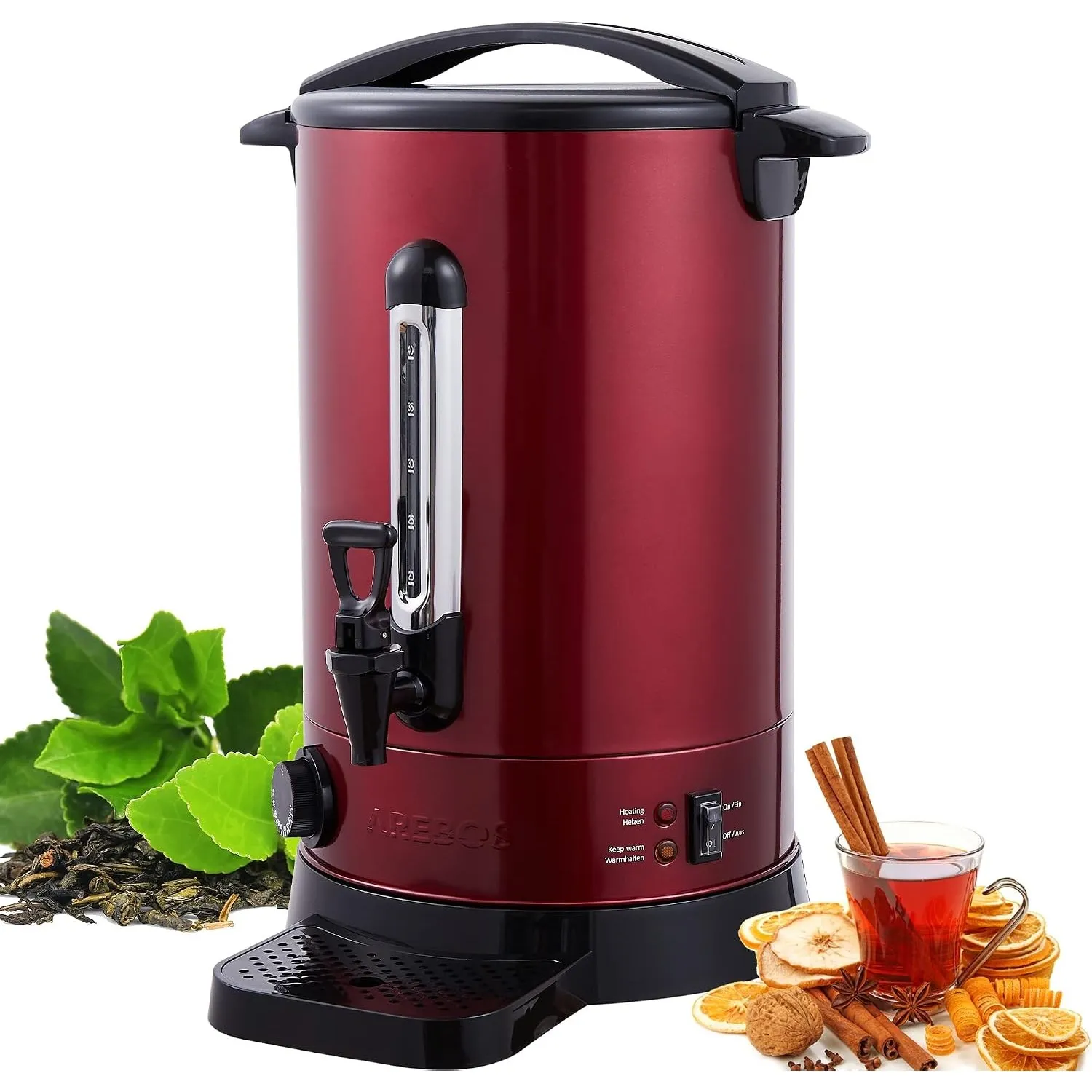 Arebos Glühweinkocher 950 W | Heißgetränkespender | 8,8 L | Auslasshahn