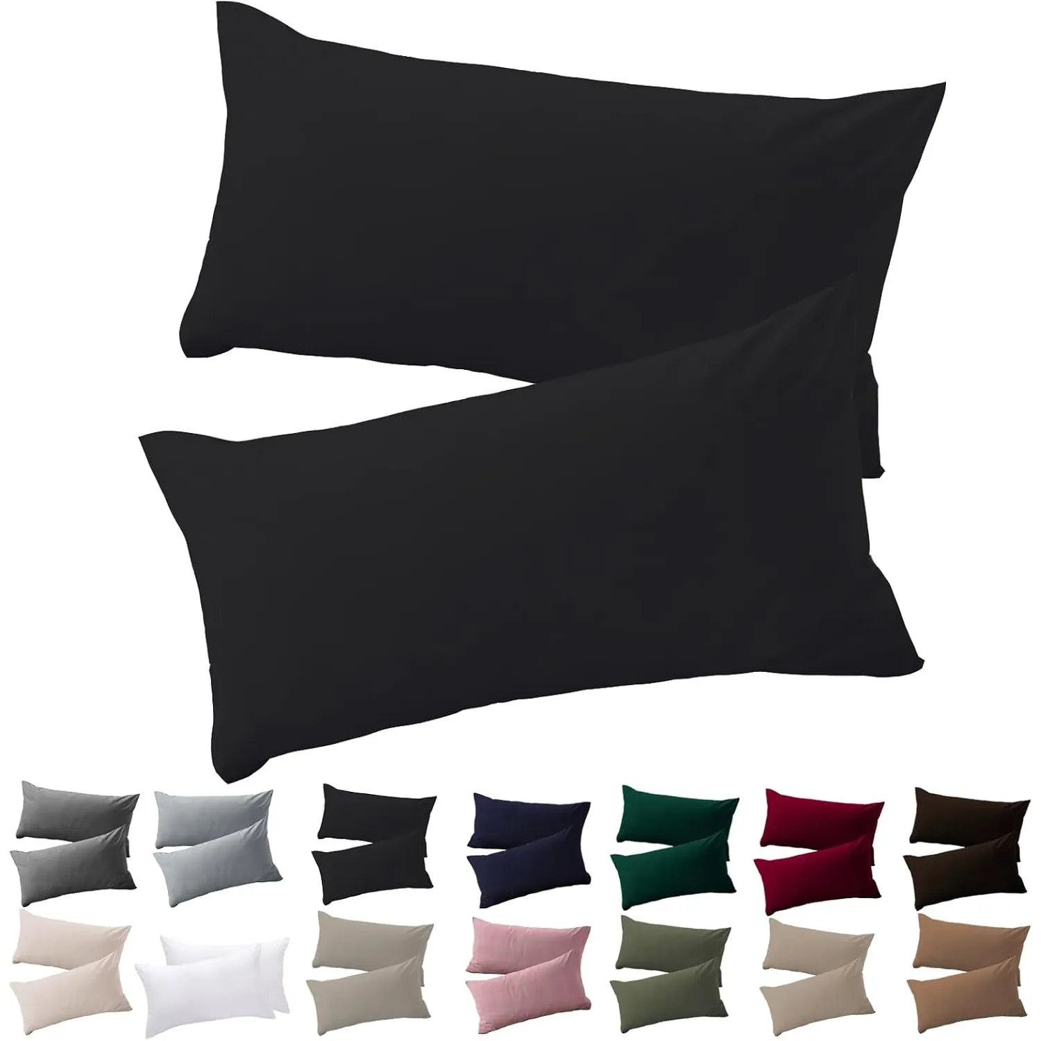 Soifox Kissenbezug 40 x 80 2er Set - Kopfkissenbezug 40x80 Schwarz 100% Mikrofaser bügelfrei & knitterfrei mit Reißvers…
