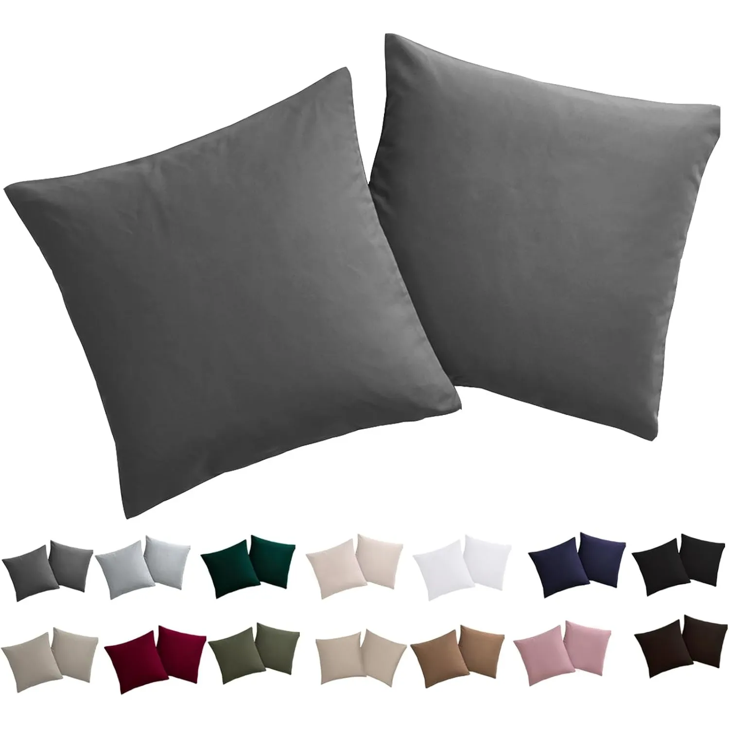Soifox Kissenbezug 80x80 2er Set - Kopfkissenbezug 80 x 80 Anthrazit 100% Mikrofaser bügelfrei & knitterfrei mit Reißve…