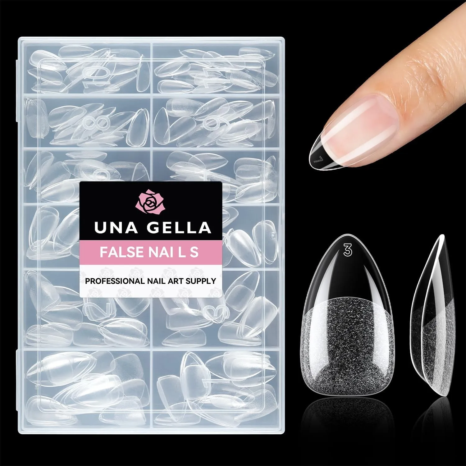 UNA GELLA Kurze Mandel Nail Tips 216 Stück | Short Almond Soft Gel Nageltips Full Cover Tips für Gelnägel, Nagelverläng…