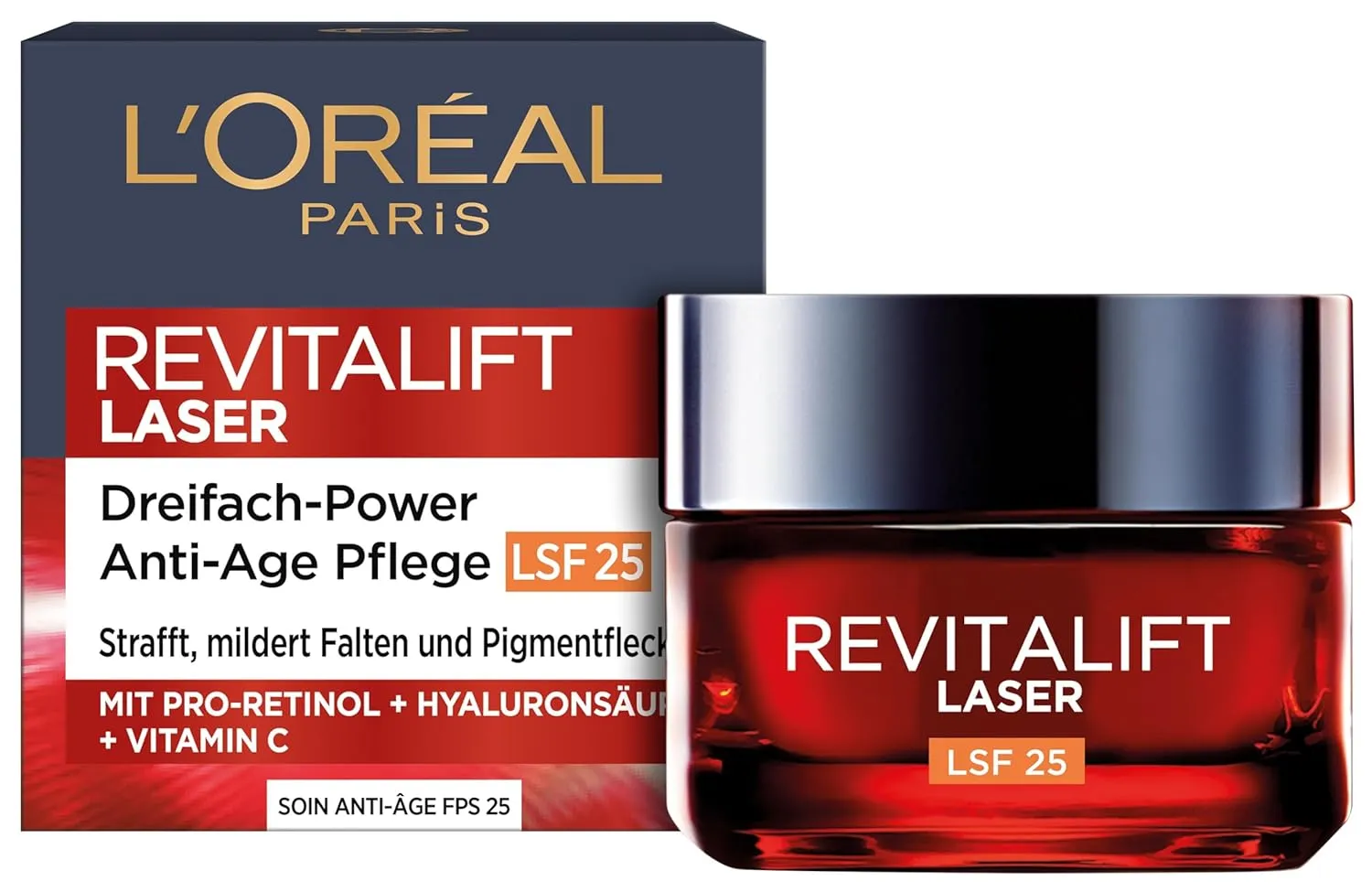 L'Oréal Paris Anti-Aging-Tagescreme LSF 25 mit Dreifachpower für Frauen: mildert Falten & strafft die Haut, mit Pro-Ret…