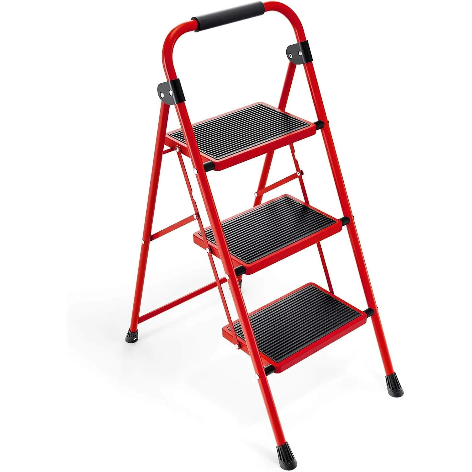 KINGRACK 3 Stufen Kleine Leiter, Trittleiter mit Anti-Rutsch, Breitem Pedal
