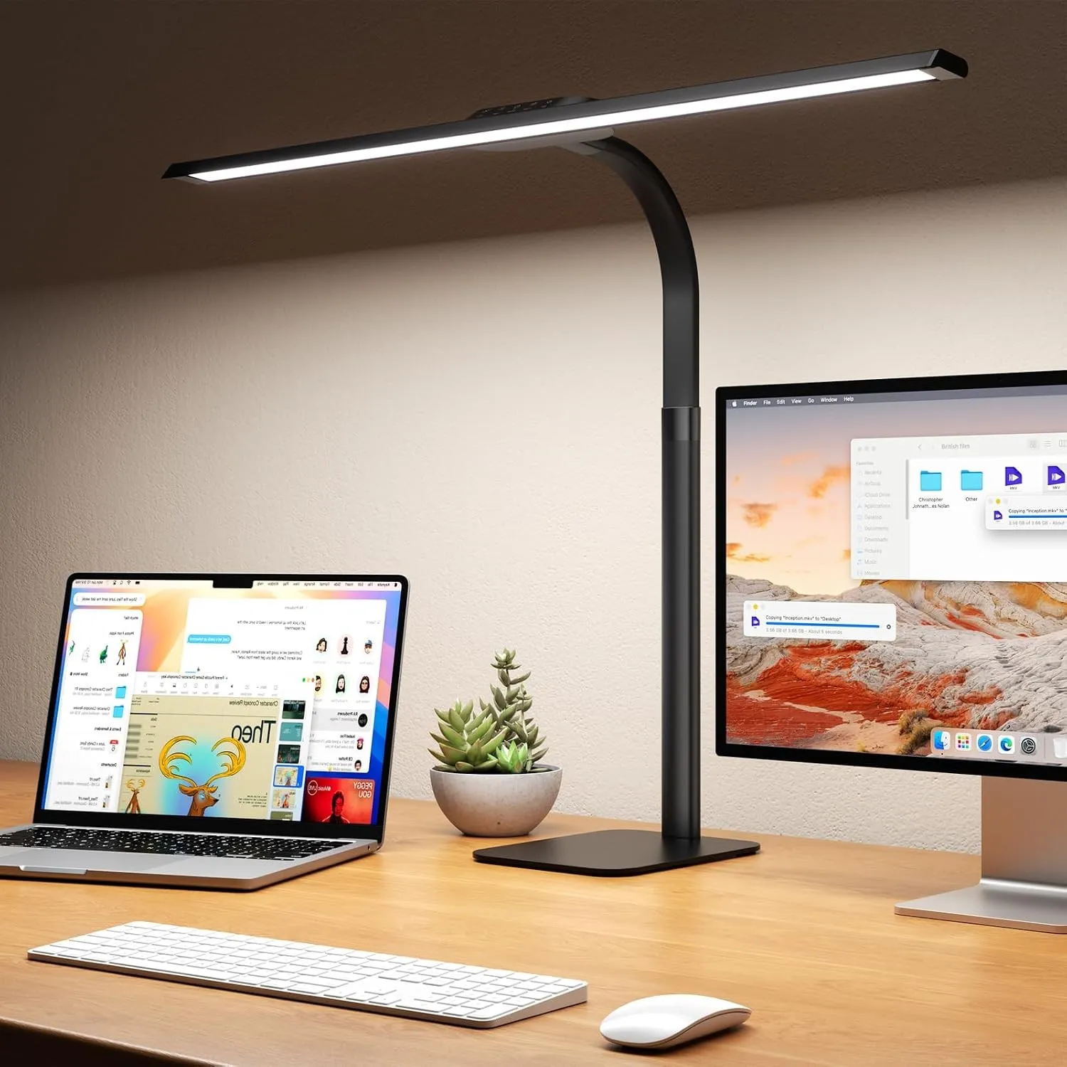 Kary 24W LED Schreibtischlampe Dimmbar mit Fuß, Auto-Dimmung 80cm Breit