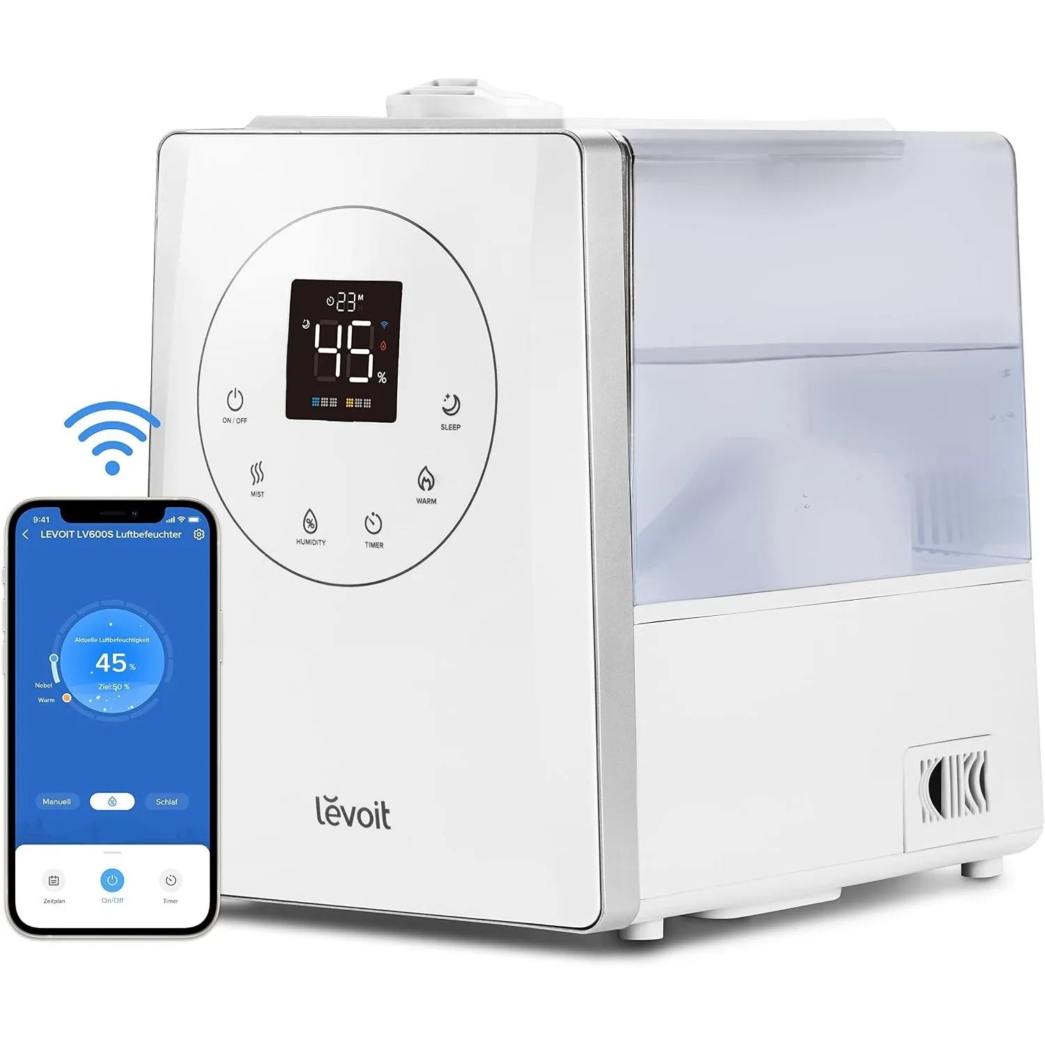Levoit Smart Luftbefeuchter für große Räume, Warm&Kalter Nebel, 6L