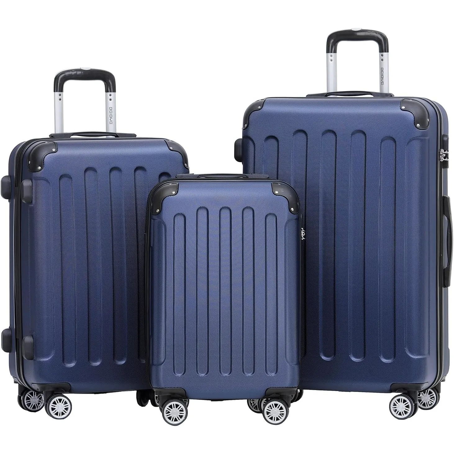 BEIBYE 2045 Zwillingsrollen 3tlg. Reisekoffer Koffer Kofferset Trolleys Hartschale in 20 Farben (Dunkel Blau)