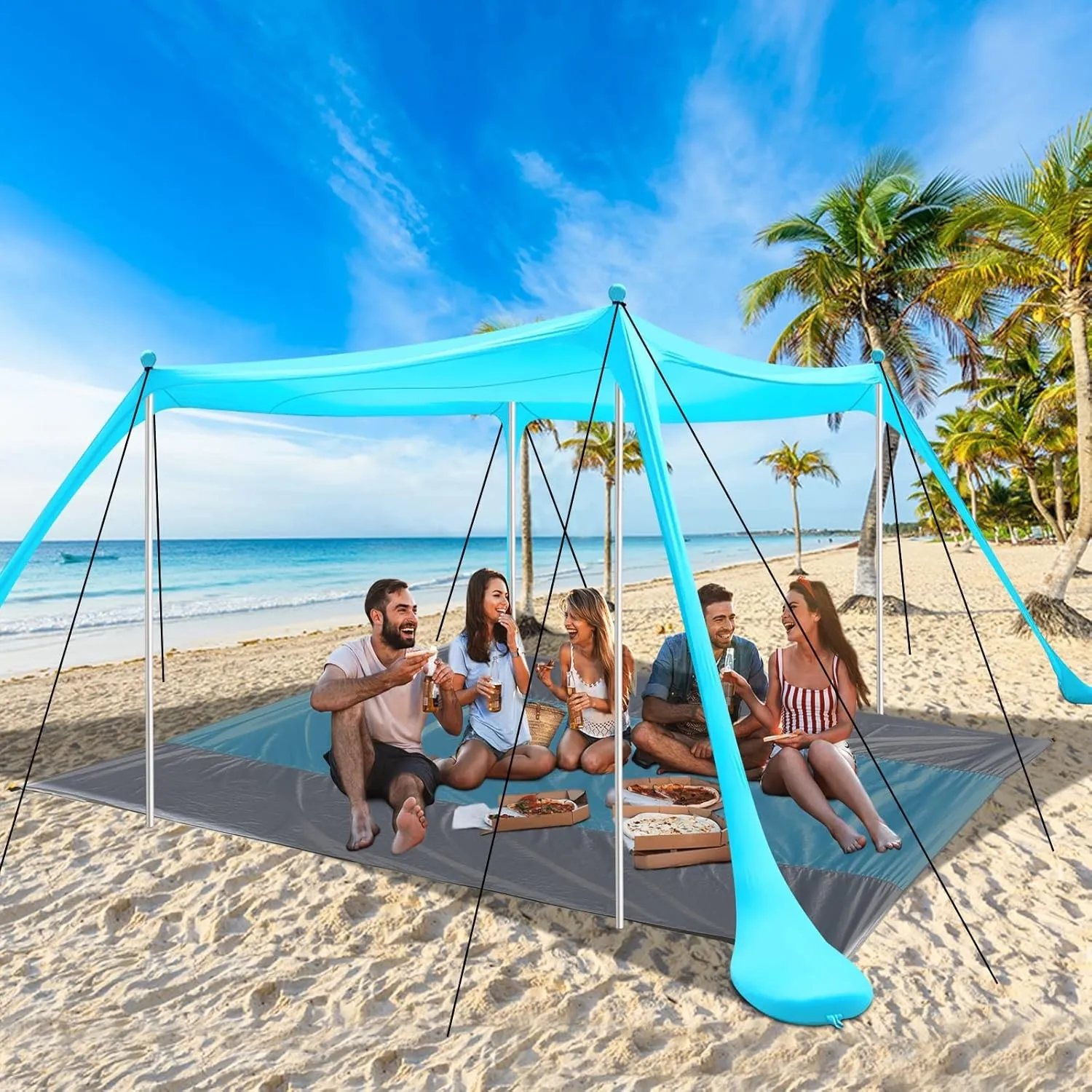 Strandzelt UV Schutz riggoo Sonnenzelt Sonnensegel Strand Zelt 3 × 3m Komfort Outdoor-Schatten für Campingausflüge, Ang…