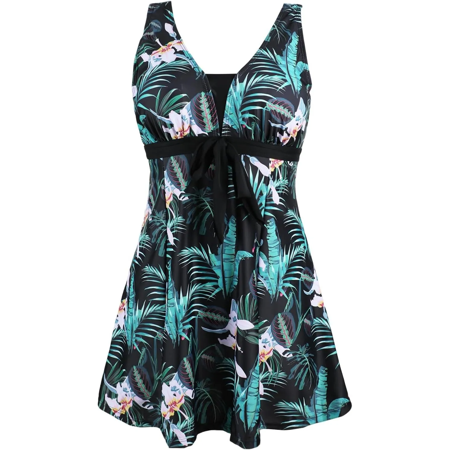 Ecupper Badeanzug Damen Elegant Einteiliger Badeanzug Mit Brustpolster Badeanzugkleid Baderock