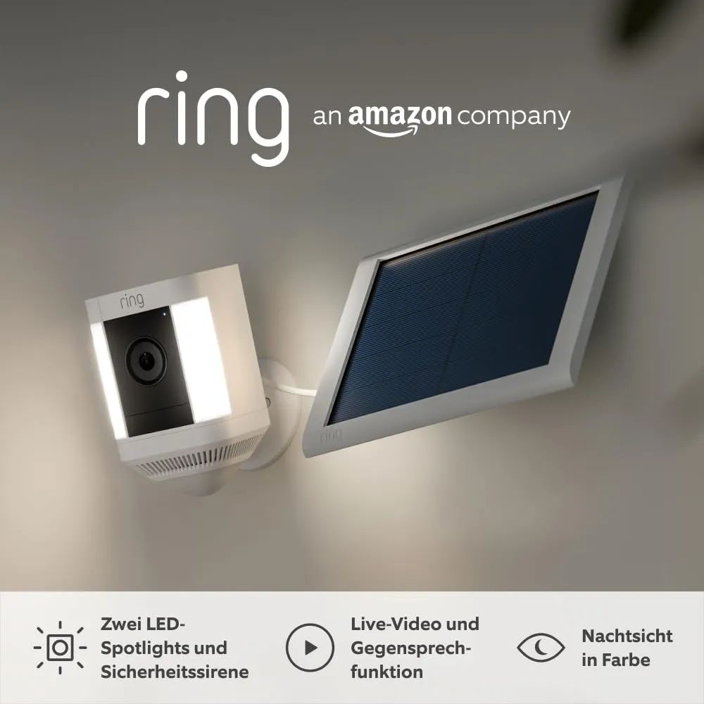 Ring Spotlight Cam Plus Solar von Amazon | 1080p-HD-Video, Gegensprechfunktion, Nachtsicht in Farbe, LED-Spotlights, Si…