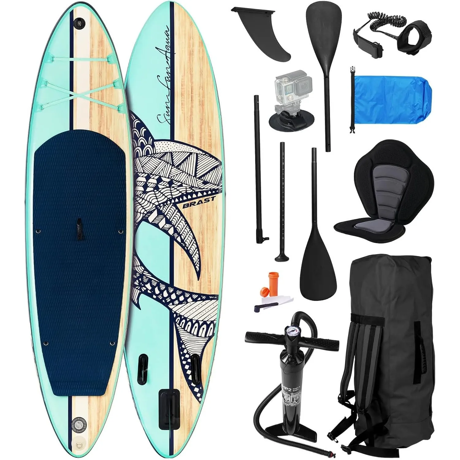 BRAST SUP Board Shark | Aufblasbares Stand up Paddle Set | 320x81x15cm | 8 Designs | 5 Jahre Garantie | inkl. Sonderzub…