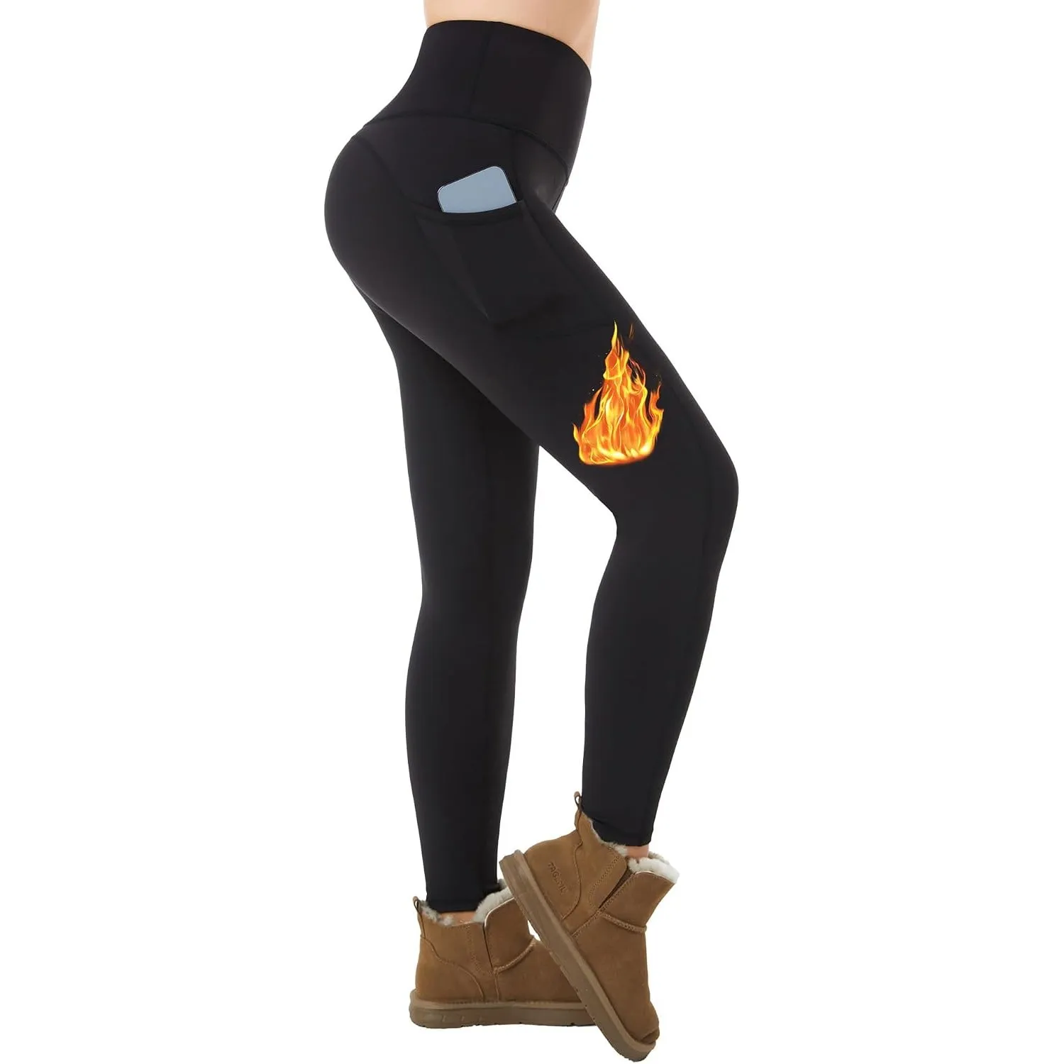 ineepor Thermo Leggings Damen Thermoleggings Damen Winter Gefüttert Leggins mit Fleece Outdoor wasserdichte Taschen Hoh…
