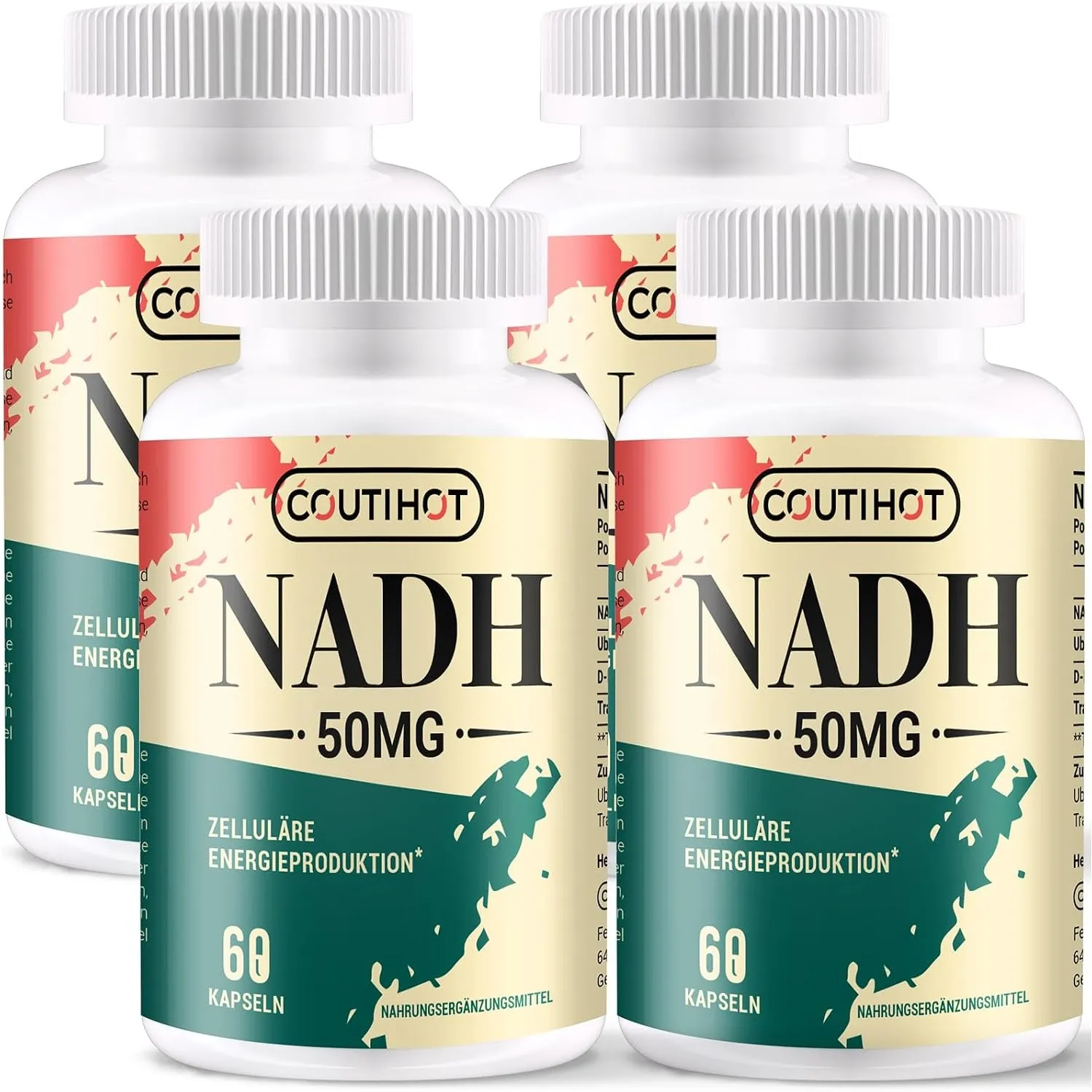 NADH 50 mg – 240 Kapseln, reduzierte Form von NAD+, hochdosiert mit Coenzym Q10 (200 mg) & D-Ribose (150 mg), GVO-frei,…