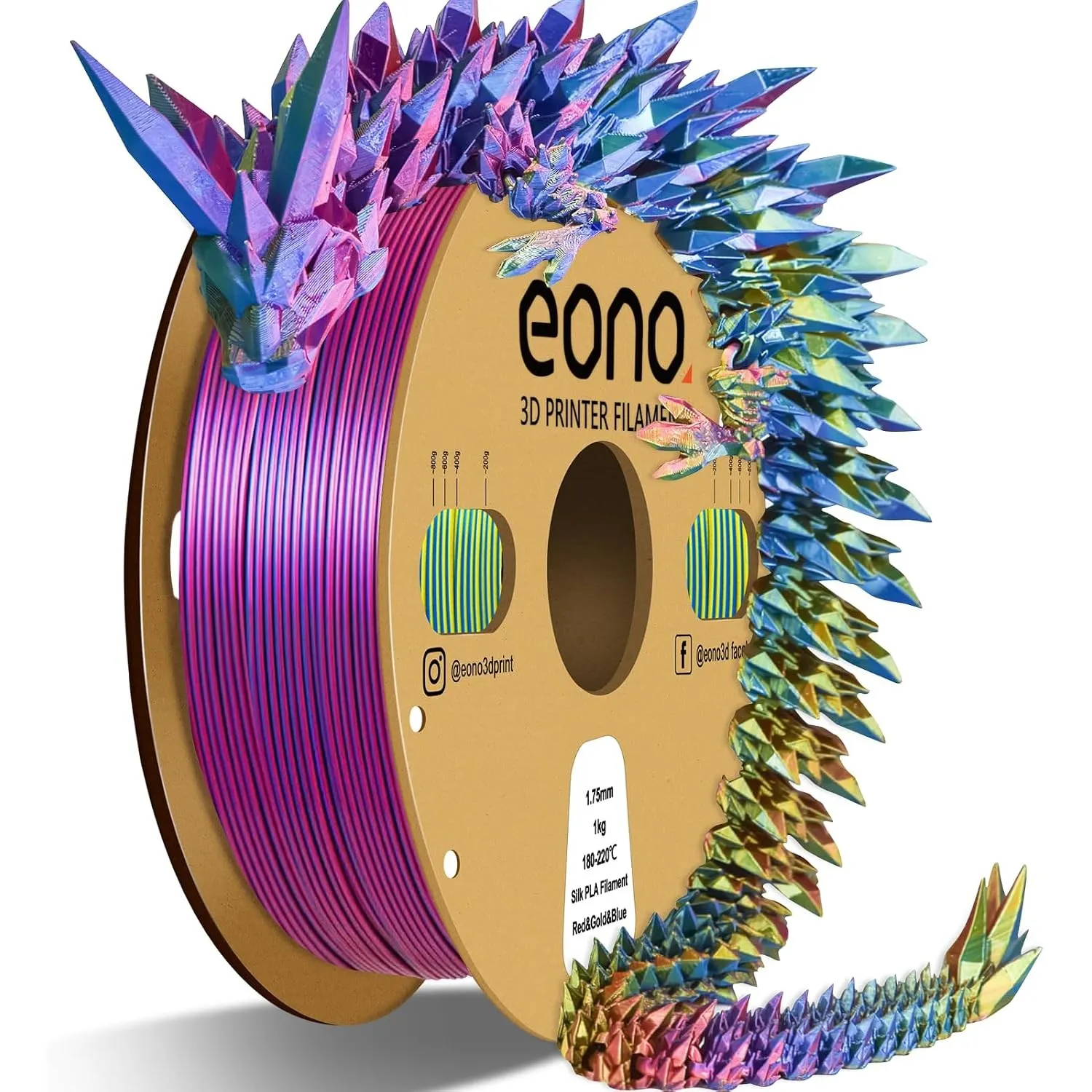 EONO PLA Filament 1,75 mm Silk Rainbow Tricolor 3D Drucker 1kg