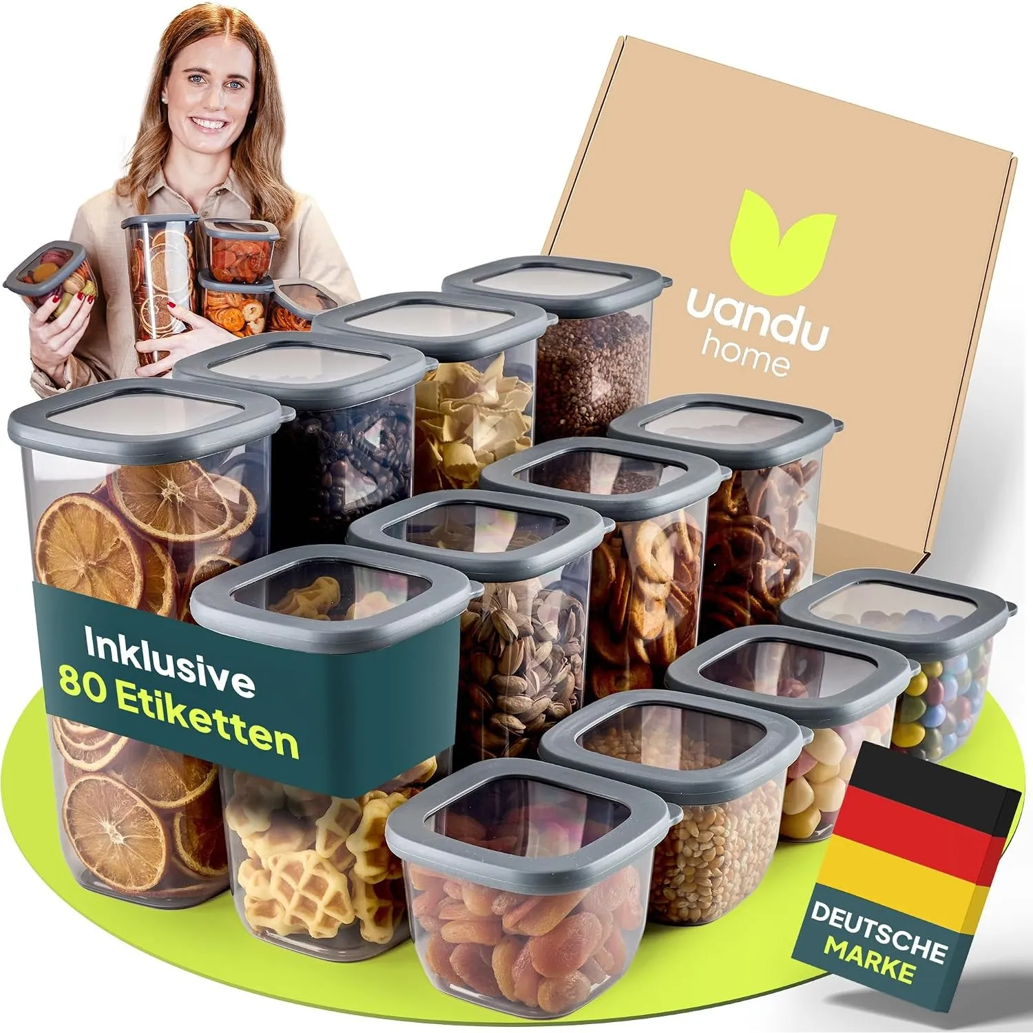 uandu Vorratsdosen mit Deckel luftdicht – 12er für Müsli, Mehl & Zucker
