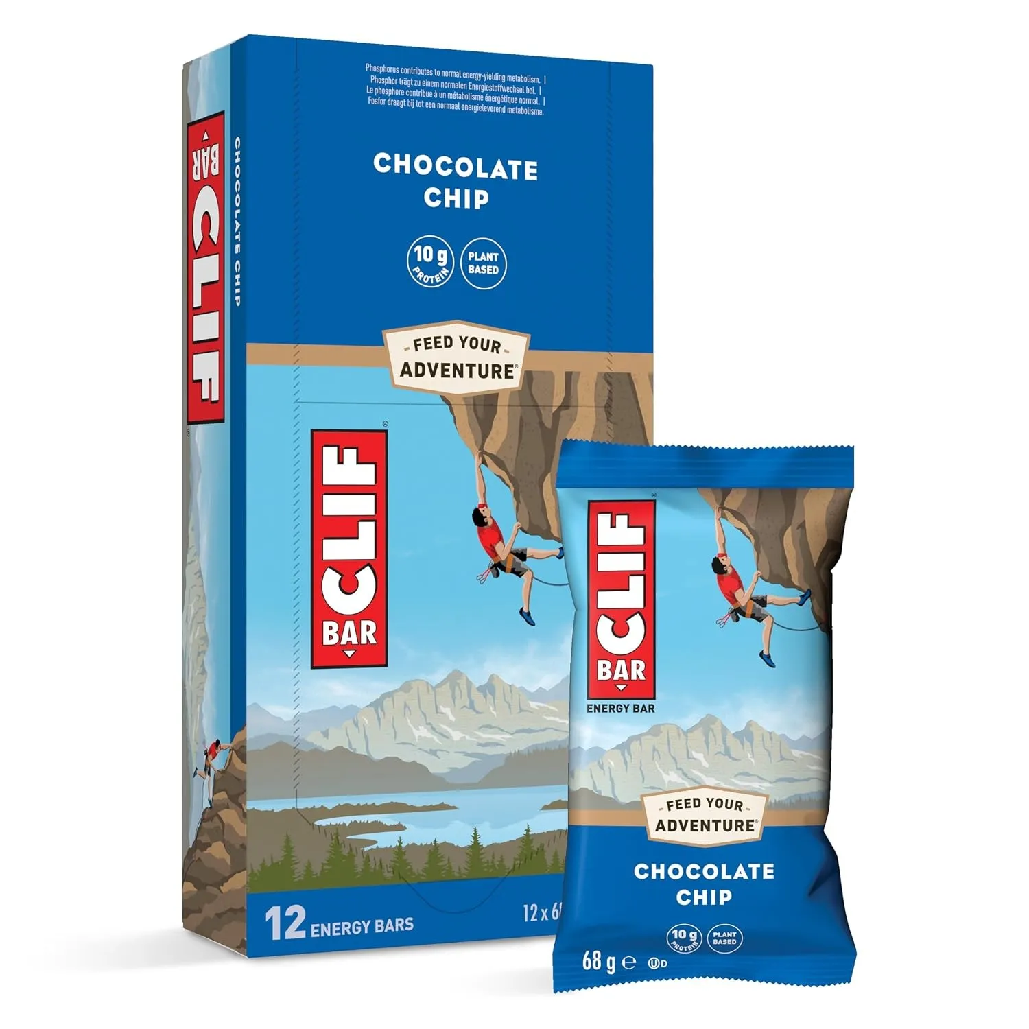 CLIF BAR Chocolate Chip Pflanzlicher Energieriegel, 12 x 68 g