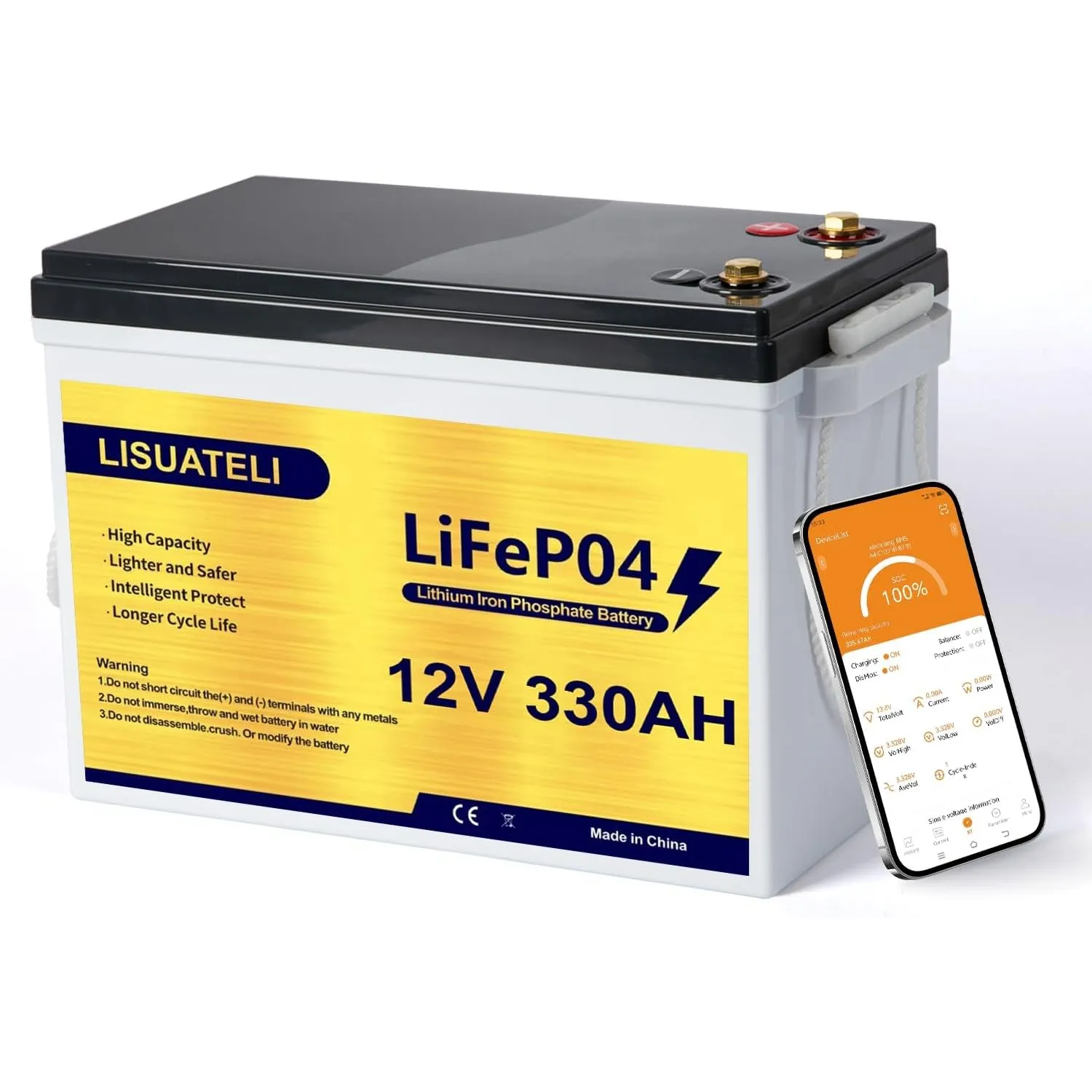 Mini 12V 330Ah LiFePO4 Akku, Tiefzyklus Lithium Batterie mit Bluetooth 200A BMS für Solar, Wohnmobil, Marine und netzun…