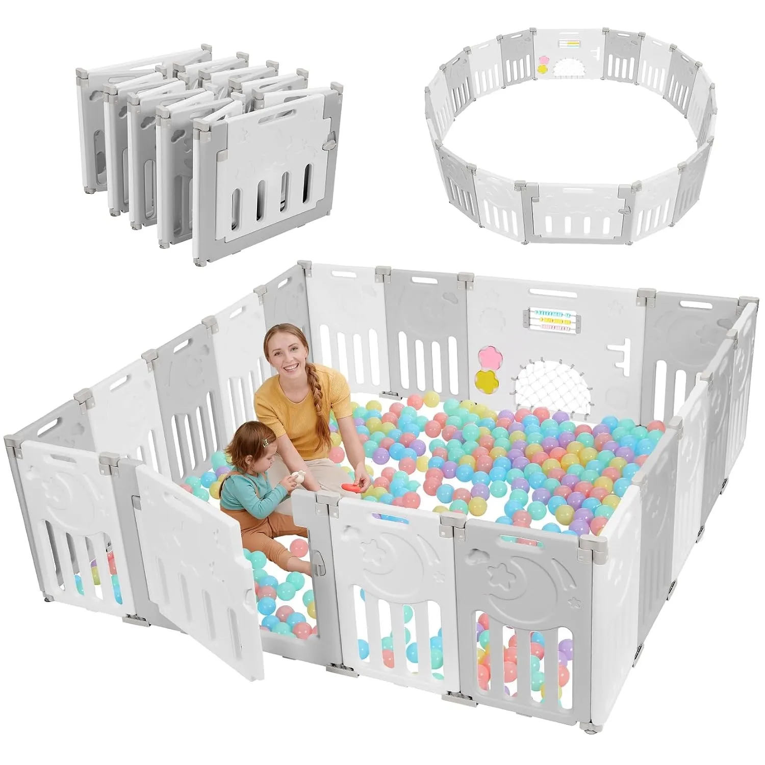 Dripex Laufstall Baby Faltbar, Großes Laufgitter Baby mit verstellbarer Form, Playpen & Laufgitter & -ställe, Erweiterb…