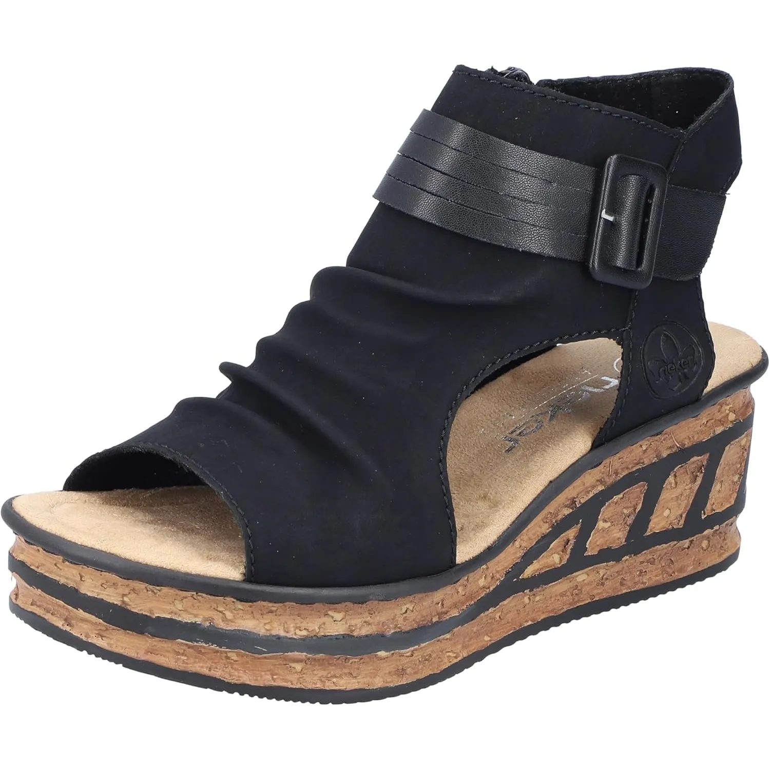 Rieker 68191-00 Damen Keilsandalette Synthetik schwarz schwarz