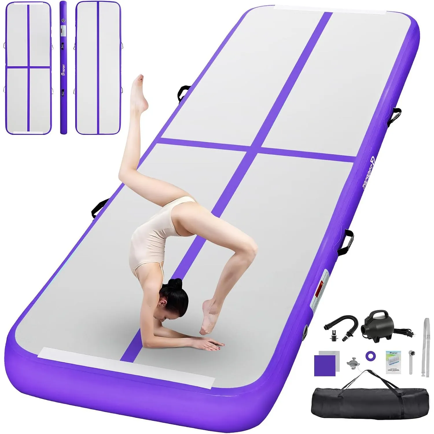 FBSPORT Airtrack Matte,10/20cm Hoch Verdicken 2/3/4/5/6 M Tumbling Matte,Gymnastikmatte mit Luftpumpe,Trainingsmatte mi…