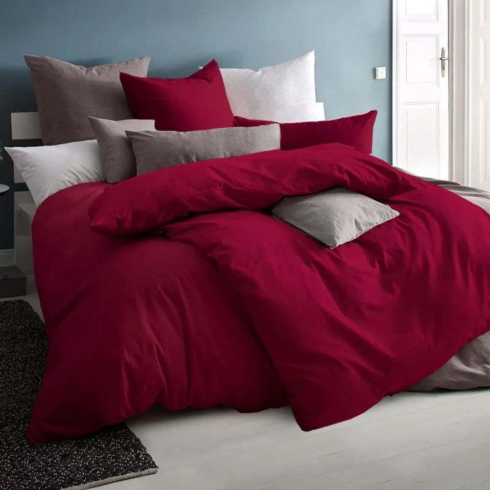Soifox bettwäsche Rot 135x200 6teilig - 2 Bettbezüge 135x200 + 2 Kissenbezüge 80x80 + Kissenbezüge 2er Set 40x80 Weich …