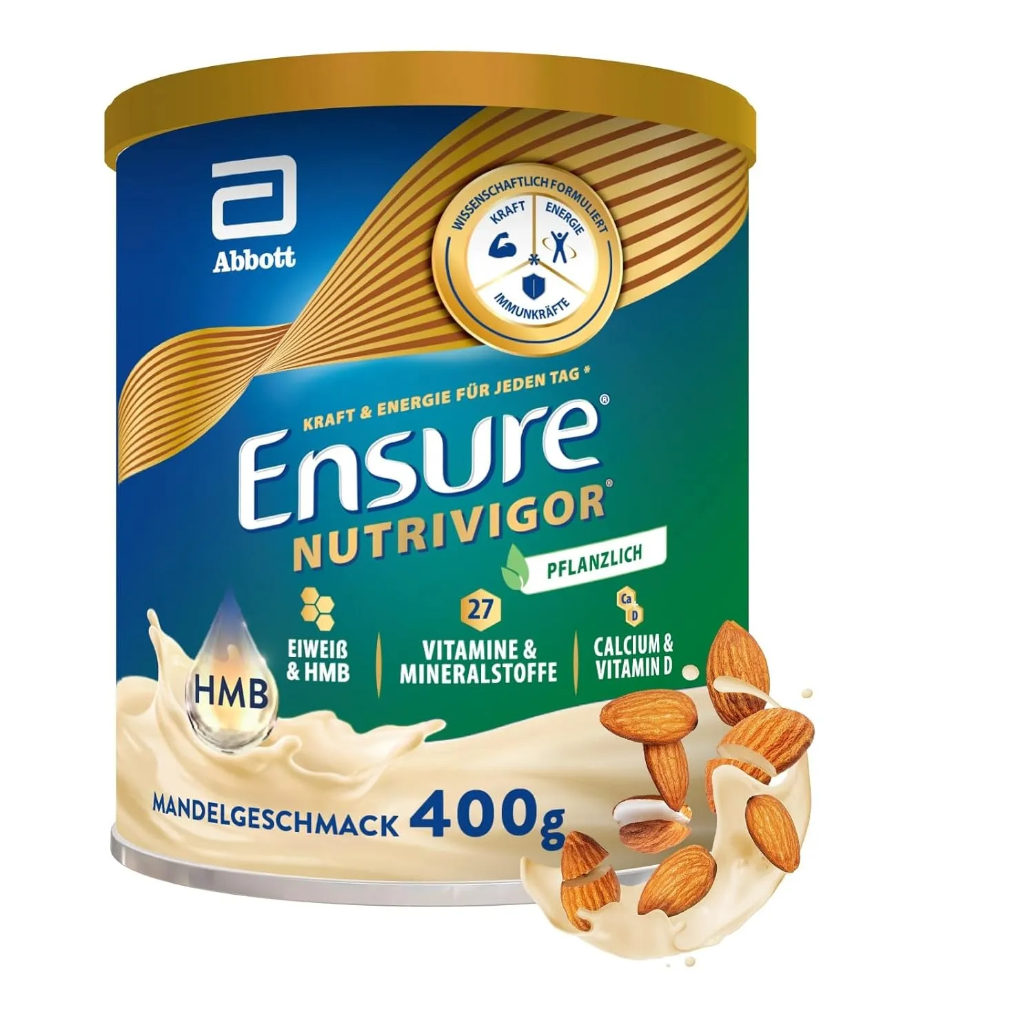 Ensure NutriVigor Plant Based 400g Mandelgeschmack Nahrungsergänzungsshake: Proteine, 27 Vitamine & Mineralstoffe, Vita…