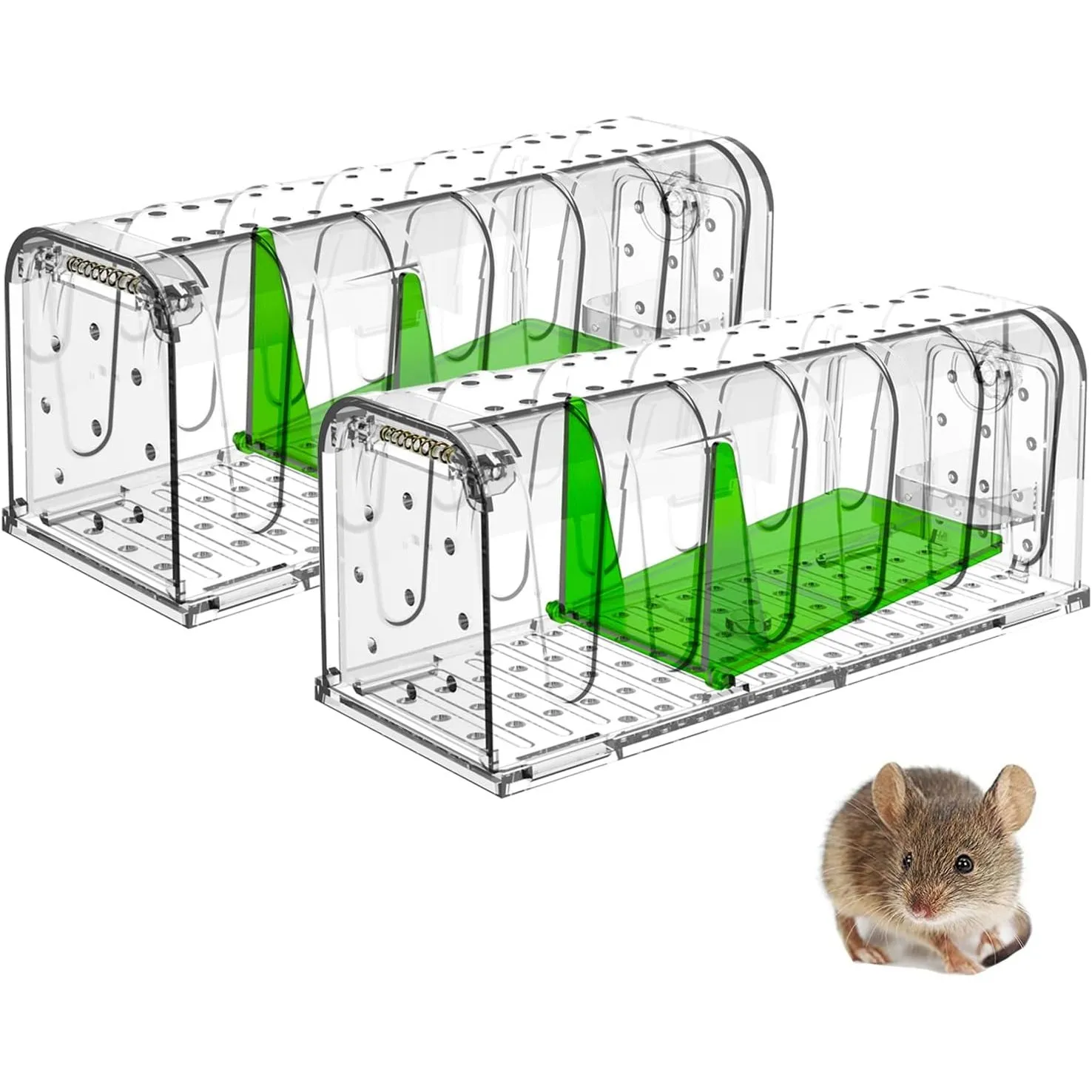 Lebendfalle für Maus Mausefalle 2er Set (Grün transparent)