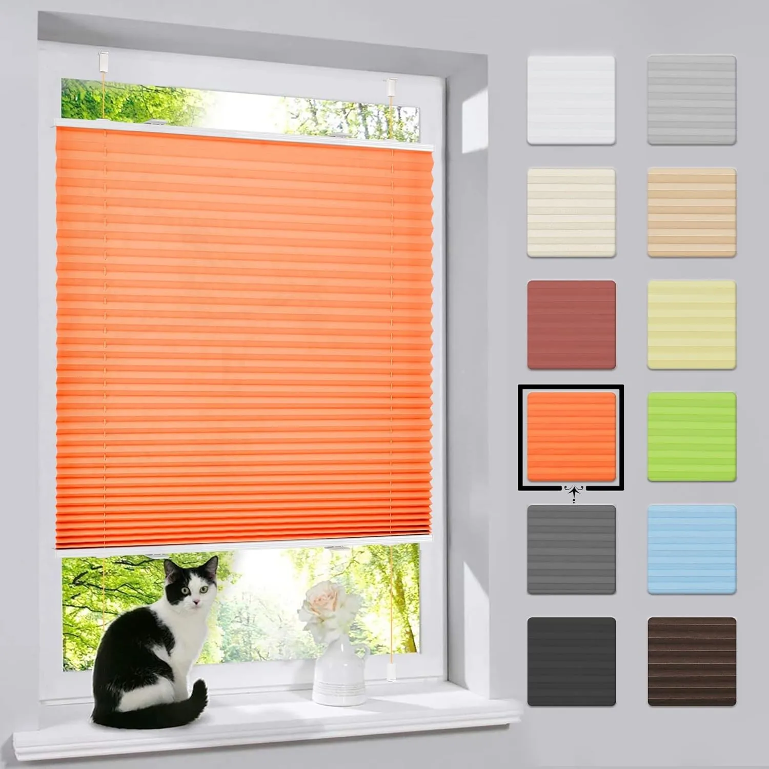bobodeco Plissee ohne Bohren Klemmfix Faltrollo Jalousie Orange 75x120cm (BxH), Plisseerollo Sichtschutz und Sonnenschu…