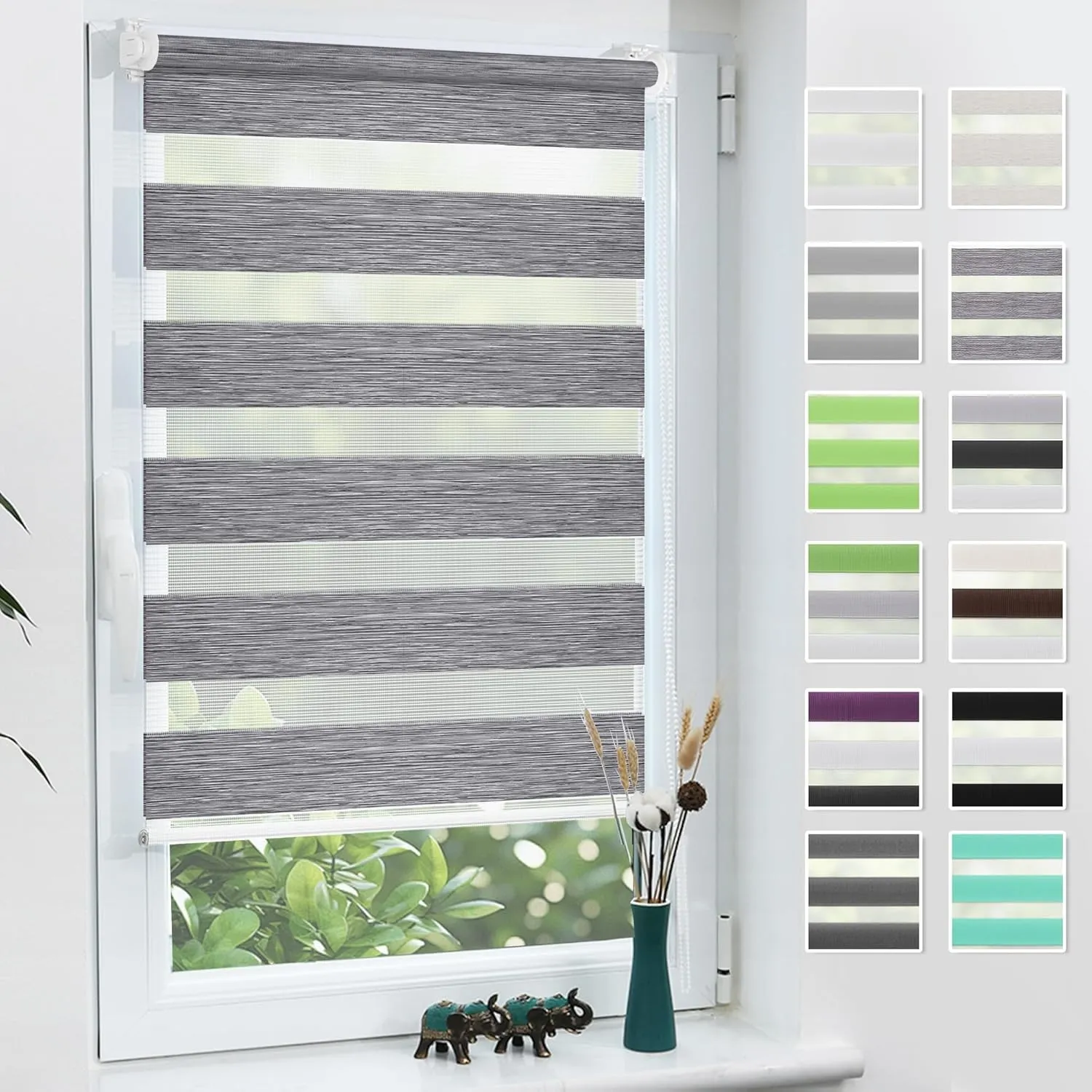 Grandekor Doppelrollo Klemmfix ohne Bohren 95x120cm Stoffbreite 95cm Marmor Grau Fenster Rollos für innen Klemmrollos D…