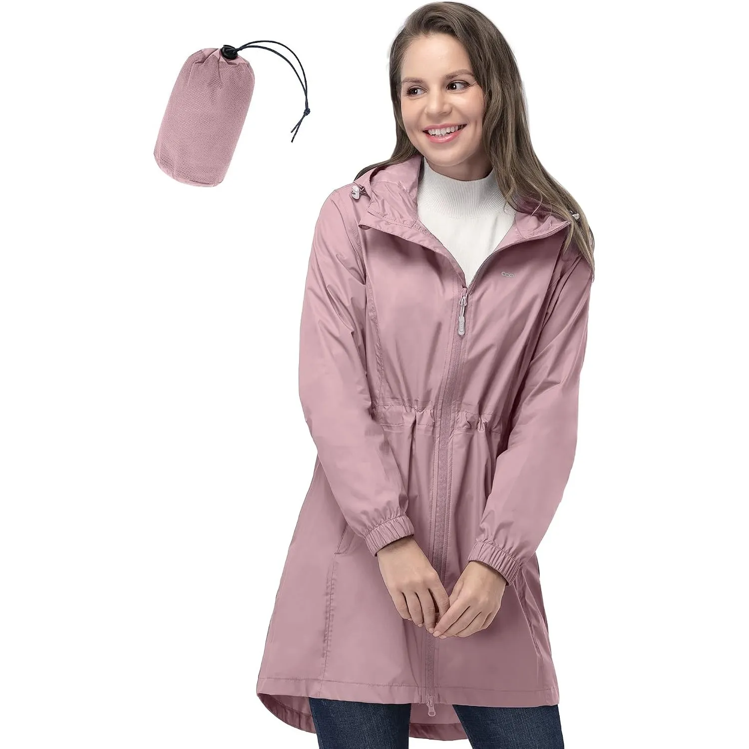 33,000ft Damen Dünne Wasserdichte Faltbar Regenmantel Regenjacke mit Kapuze, Leicht Atmungsaktive Travel Regenponcho, L…