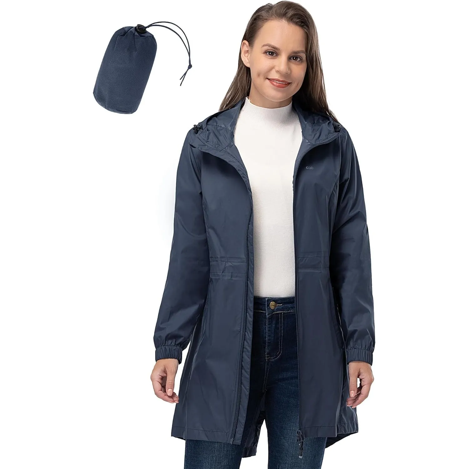 33,000ft Damen Dünne Wasserdichte Faltbar Regenmantel Regenjacke mit Kapuze, Leicht Atmungsaktive Travel Regenponcho, L…