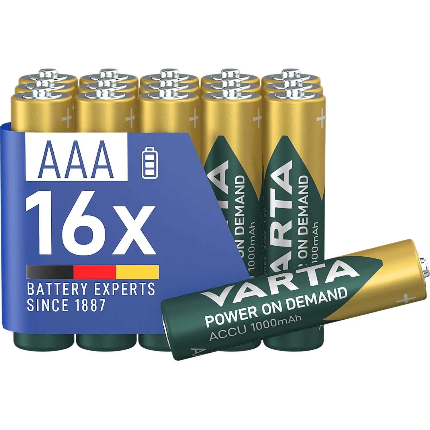 VARTA Batterien AAA, wiederaufladbar, 16 Stück, Akku, Power on Demand, 1000 mAh Ni-MH, vorgeladen, sofort einsatzbereit…