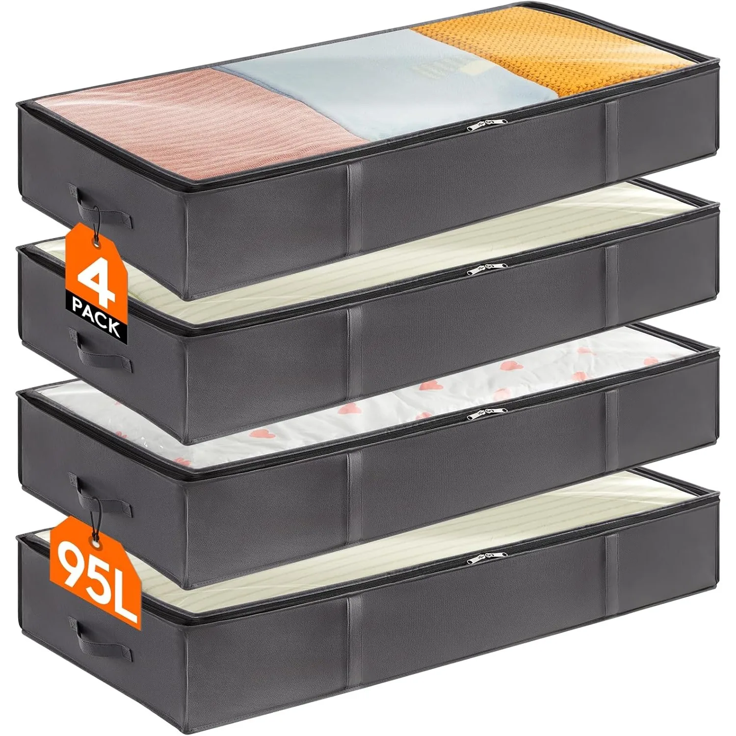 Lifewit Aufbewahrungstasche 95L, Unterbettkommode, Transporttasche 4 Stück