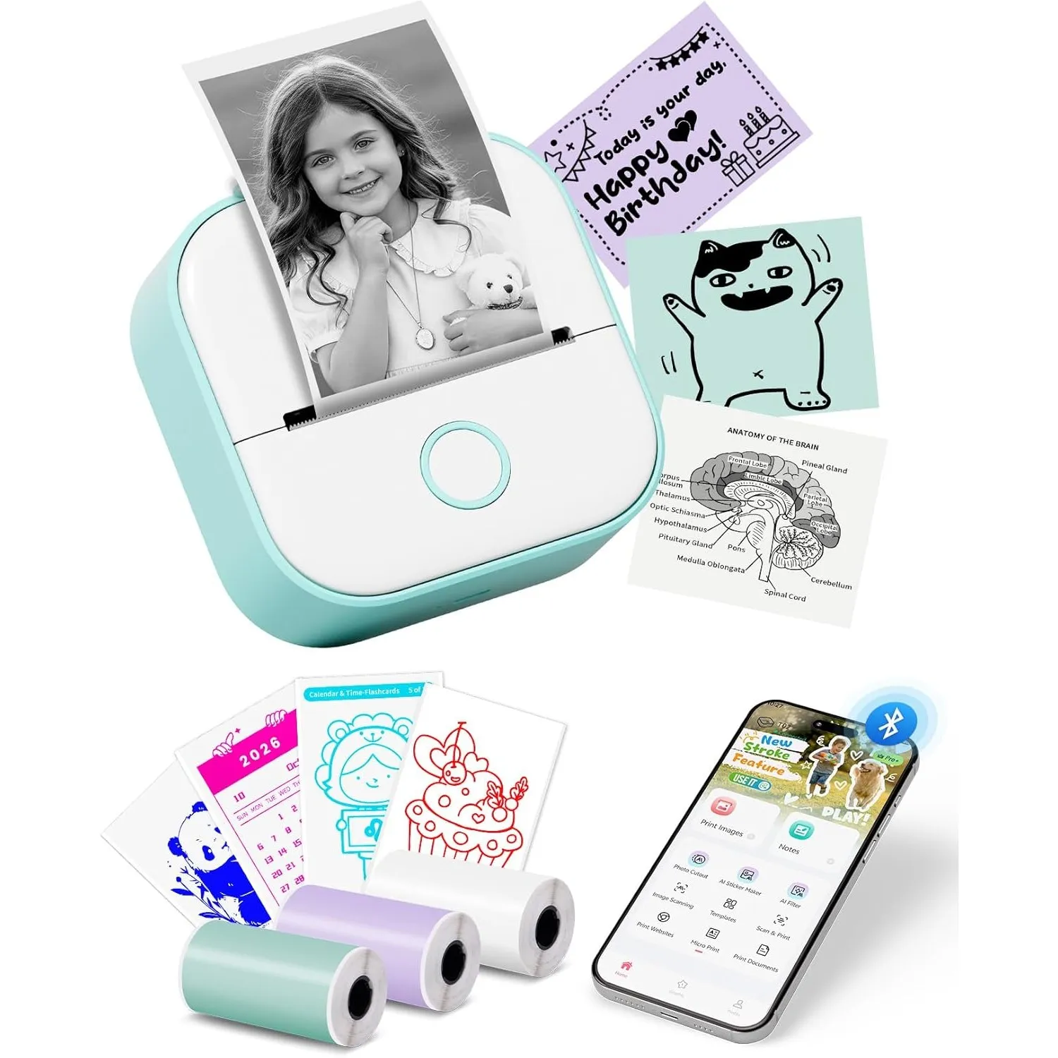 Mini Drucker T02 Mini Drucker für Smartphone Fotodrucker Mini Thermodrucker