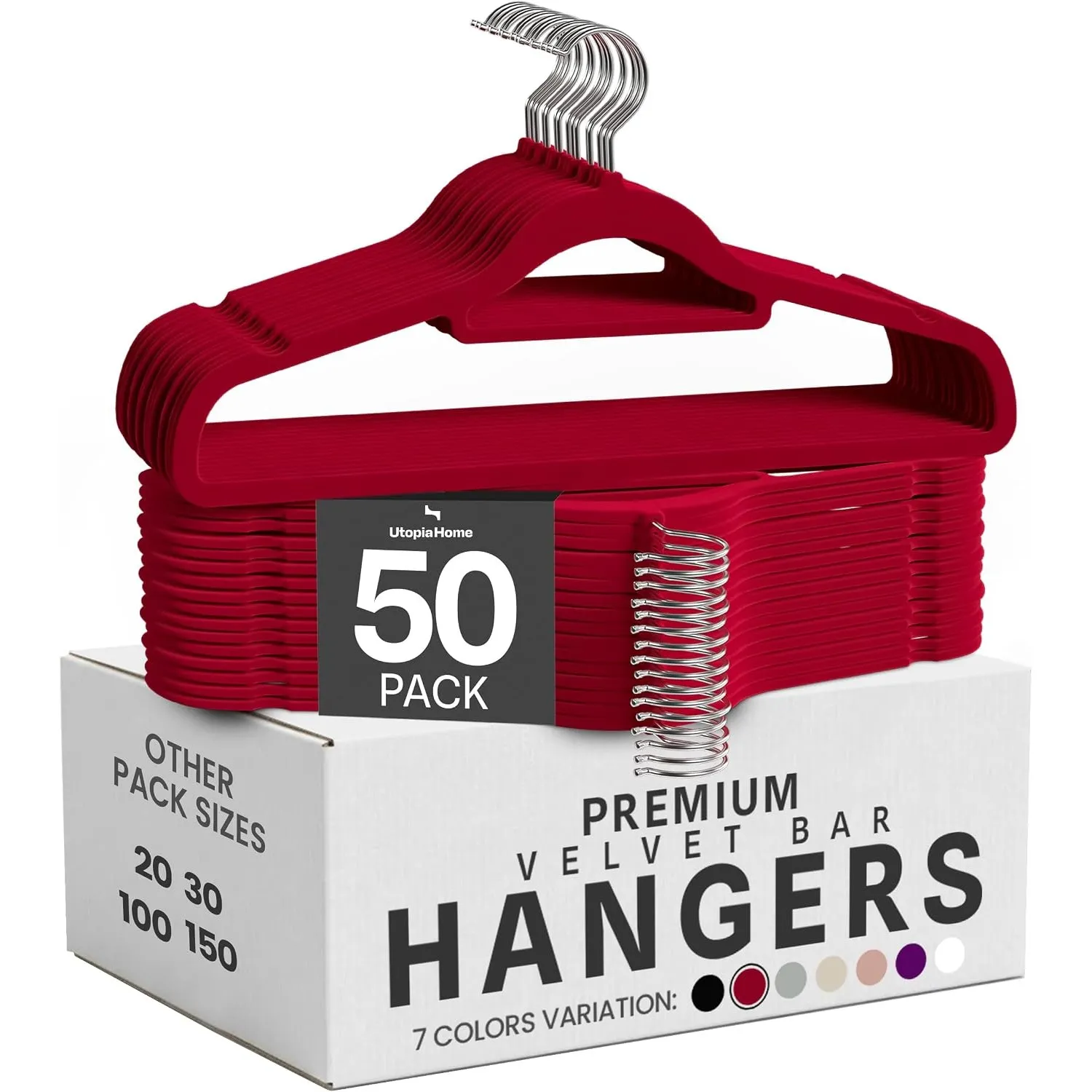 Utopia Home - Premium Kleiderbügel aus Samt (Burgund, 50er-Pack)