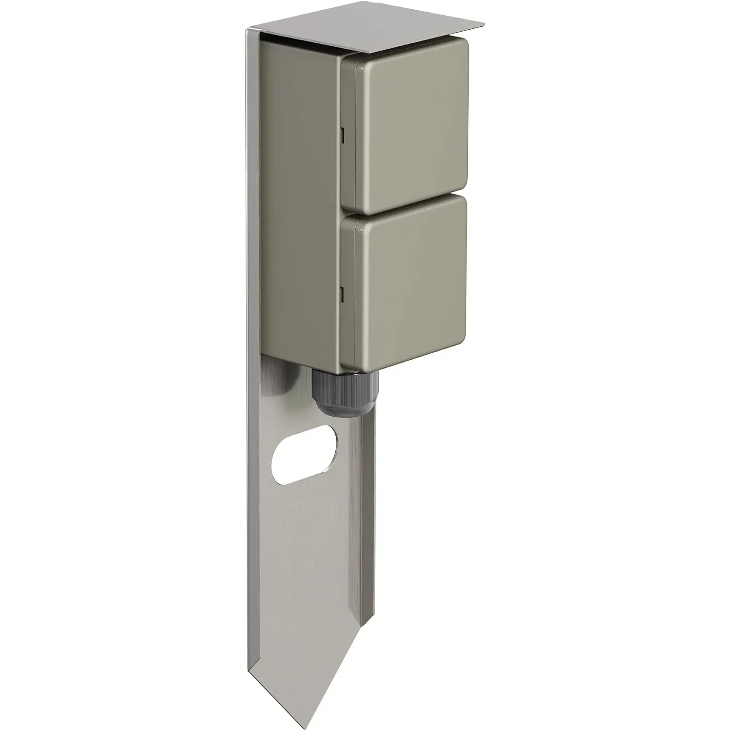 ledscom.de Garten Steckdosensäule PIWI mit Erdspieß für außen, IP44, 2-Fach, Edelstahl, Edelstahl, eckig, 30 cm