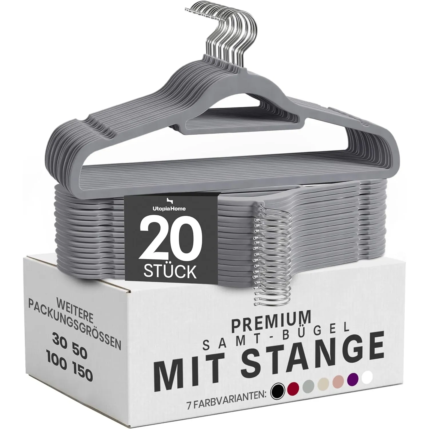 Utopia Home - Premium Kleiderbügel aus Samt (Grau, 20er-Pack)