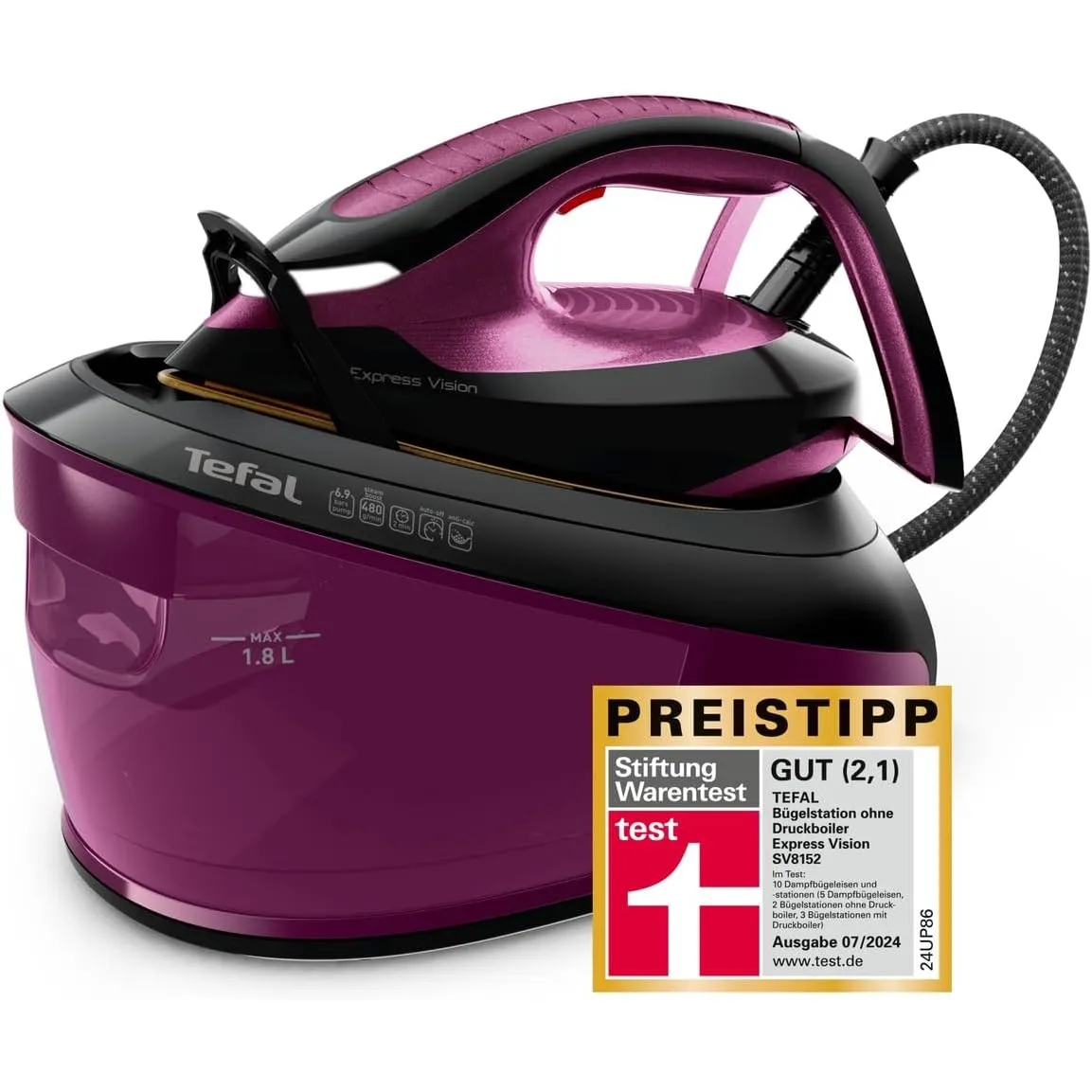 Tefal Express Vision, leistungsstarker 6,9-Bar-Druck, Dampfstoß: 480g/Min., Smart Temp-Technologie, LED Beleuchtung, ab…